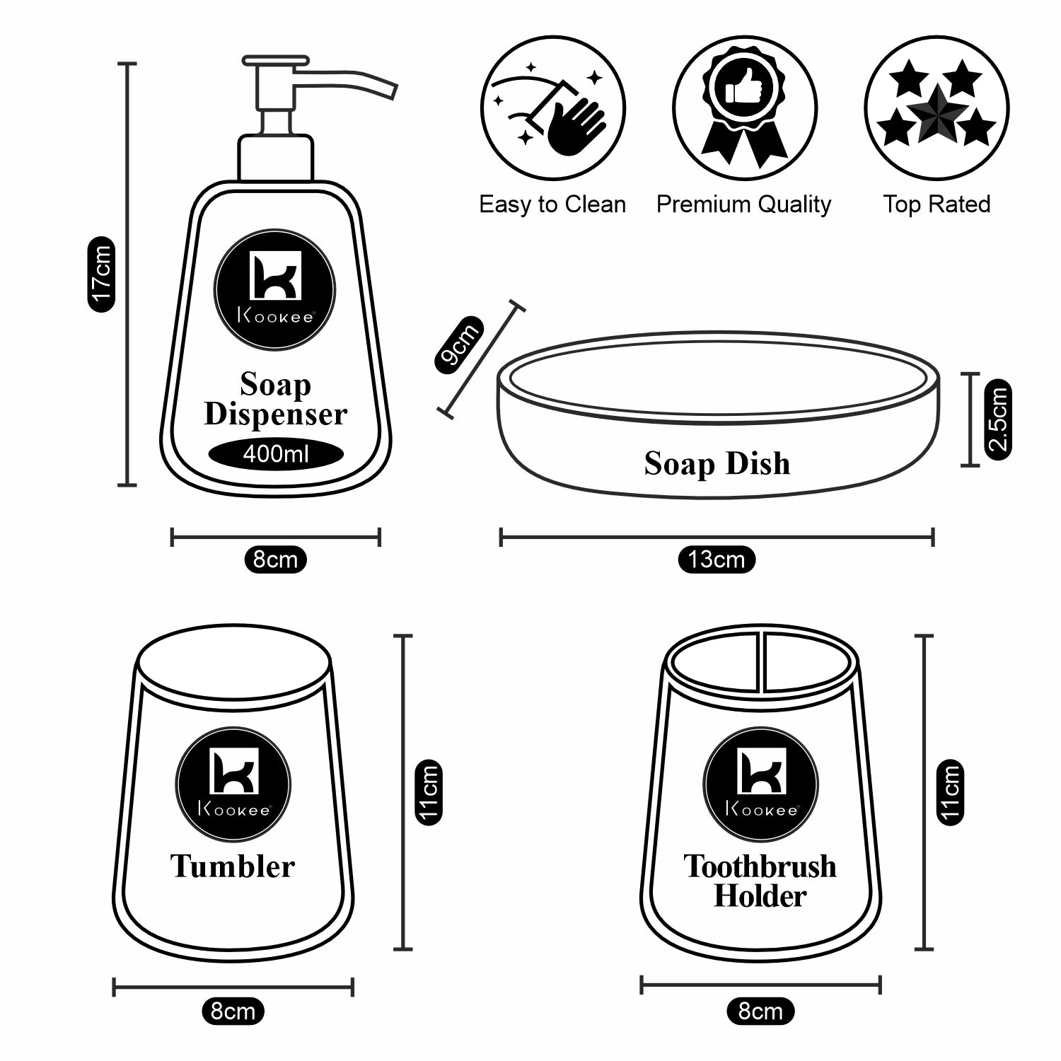 Kookee Ceramic Bathroom Sets, White, ART10374