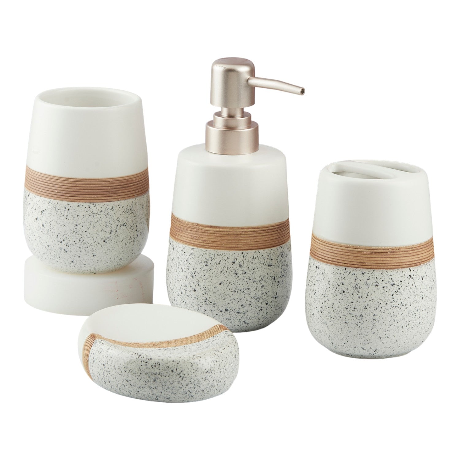 Ceramic Bathroom Set of 4 with Soap Dispenser (10374)