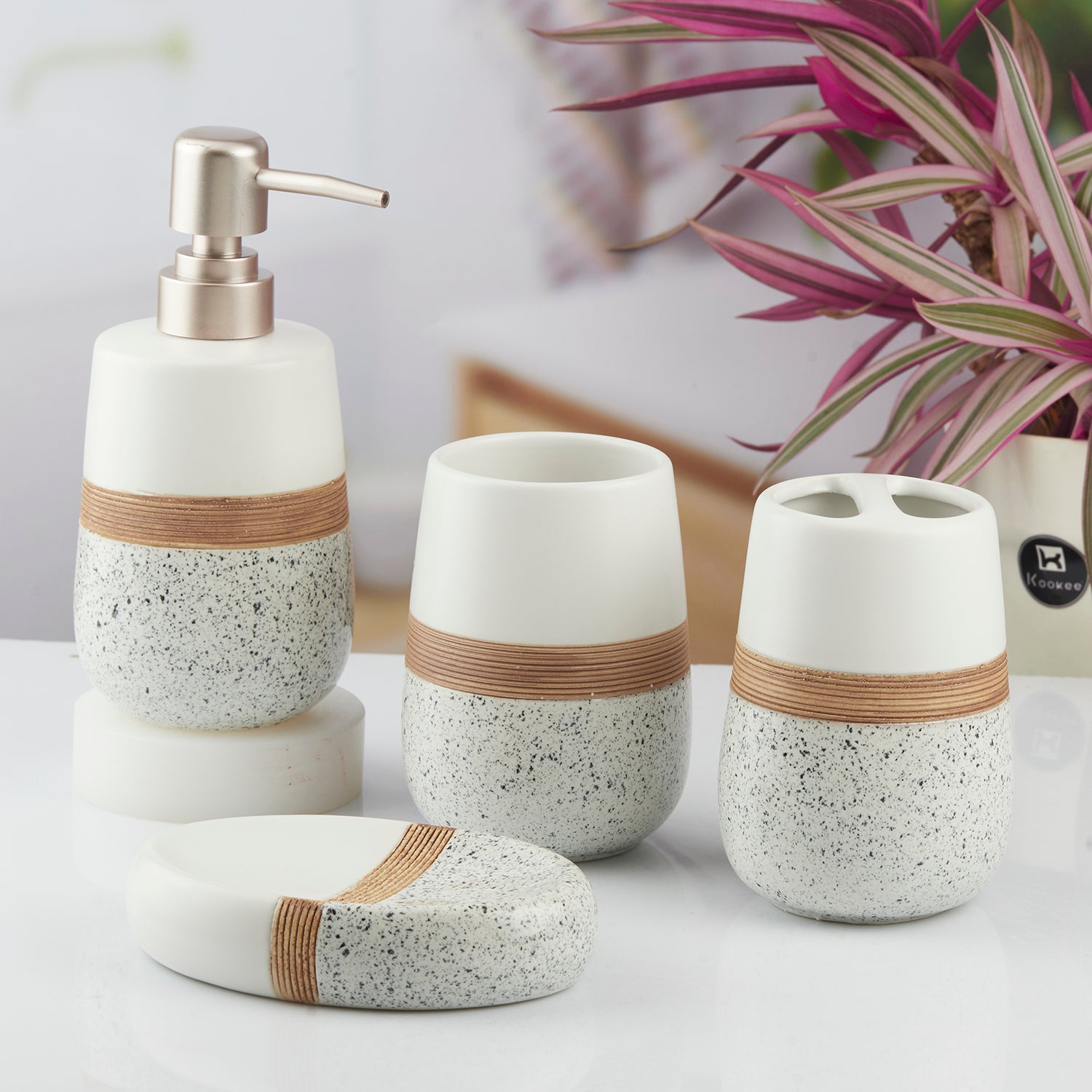Ceramic Bathroom Set of 4 with Soap Dispenser (10374)