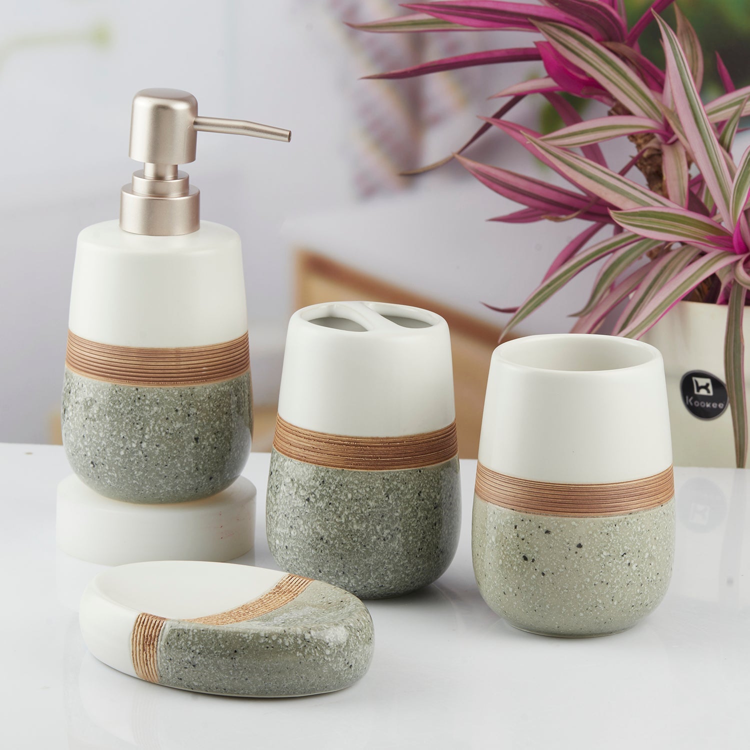 Ceramic Bathroom Set of 4 with Soap Dispenser (10374)