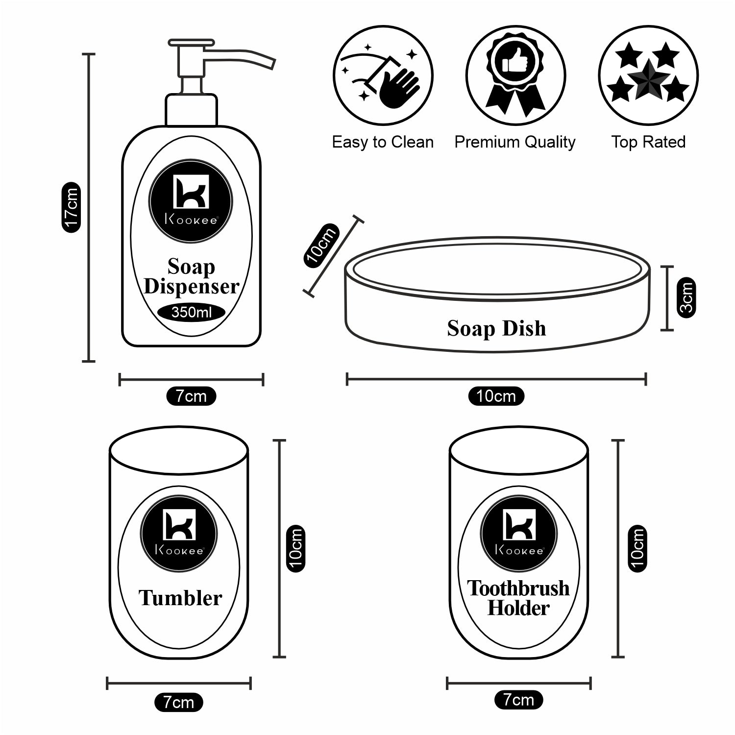 Kookee Ceramic Bathroom Sets, White, ART10376