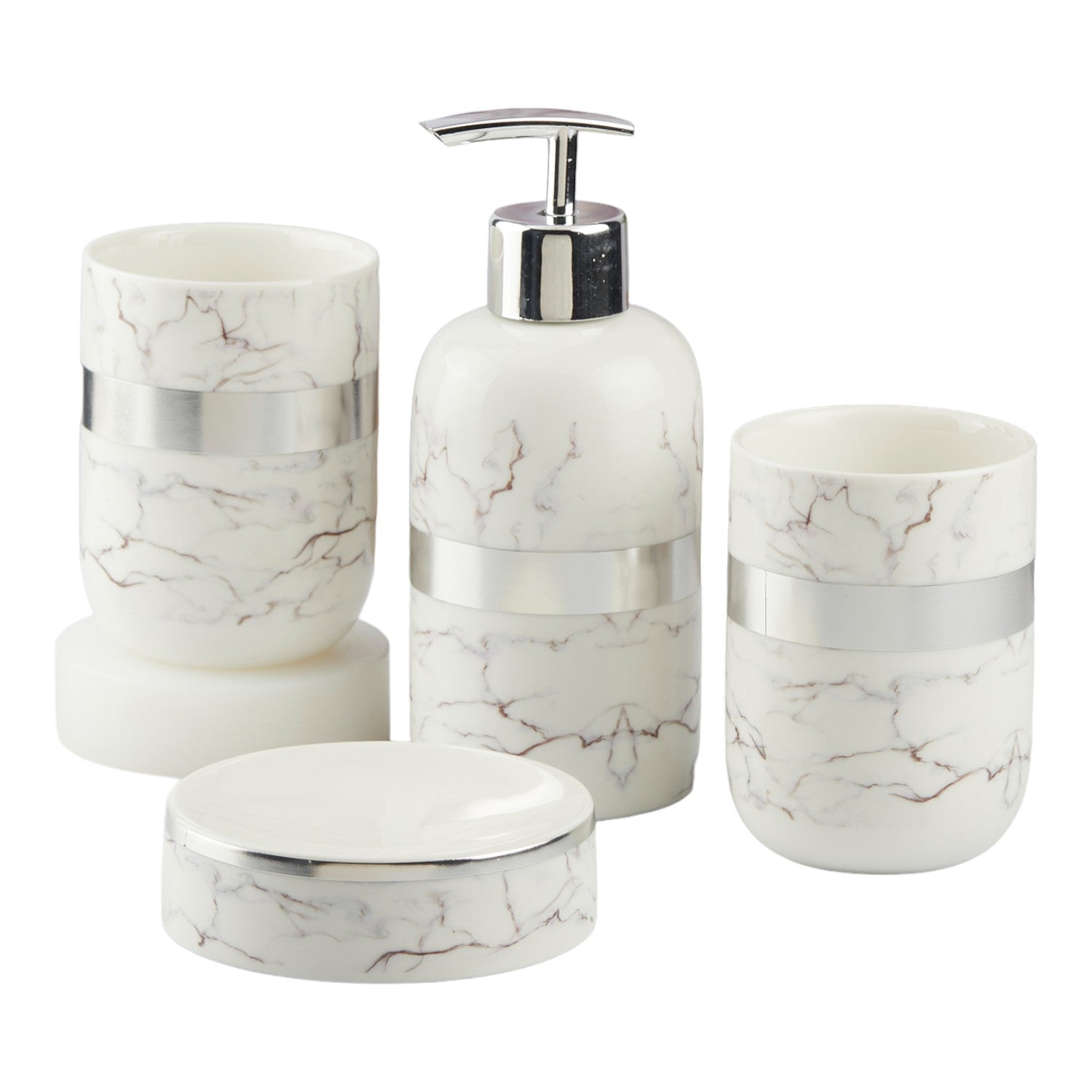 Ceramic Bathroom Set of 4 with Soap Dispenser (10376)