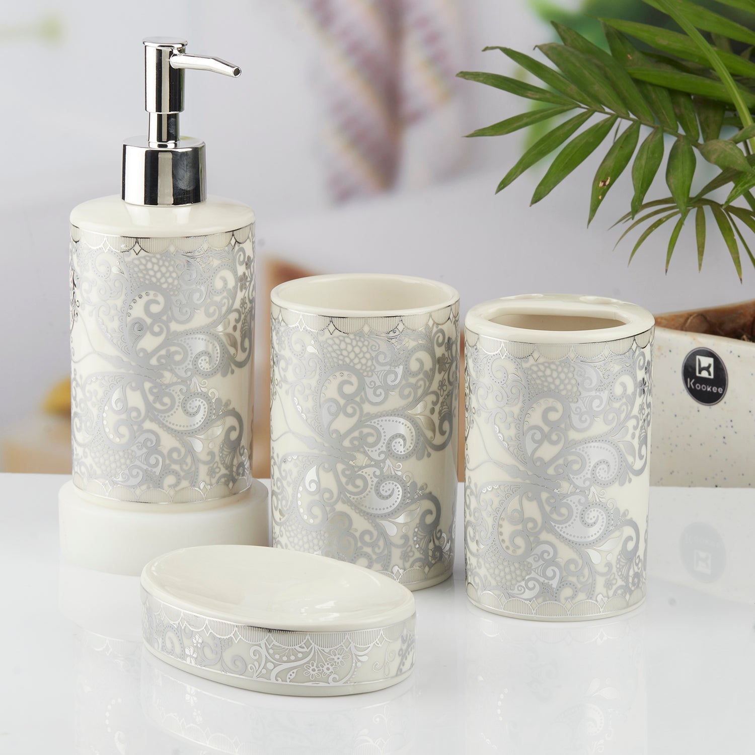 Ceramic Bathroom Set of 4 with Soap Dispenser (10460)