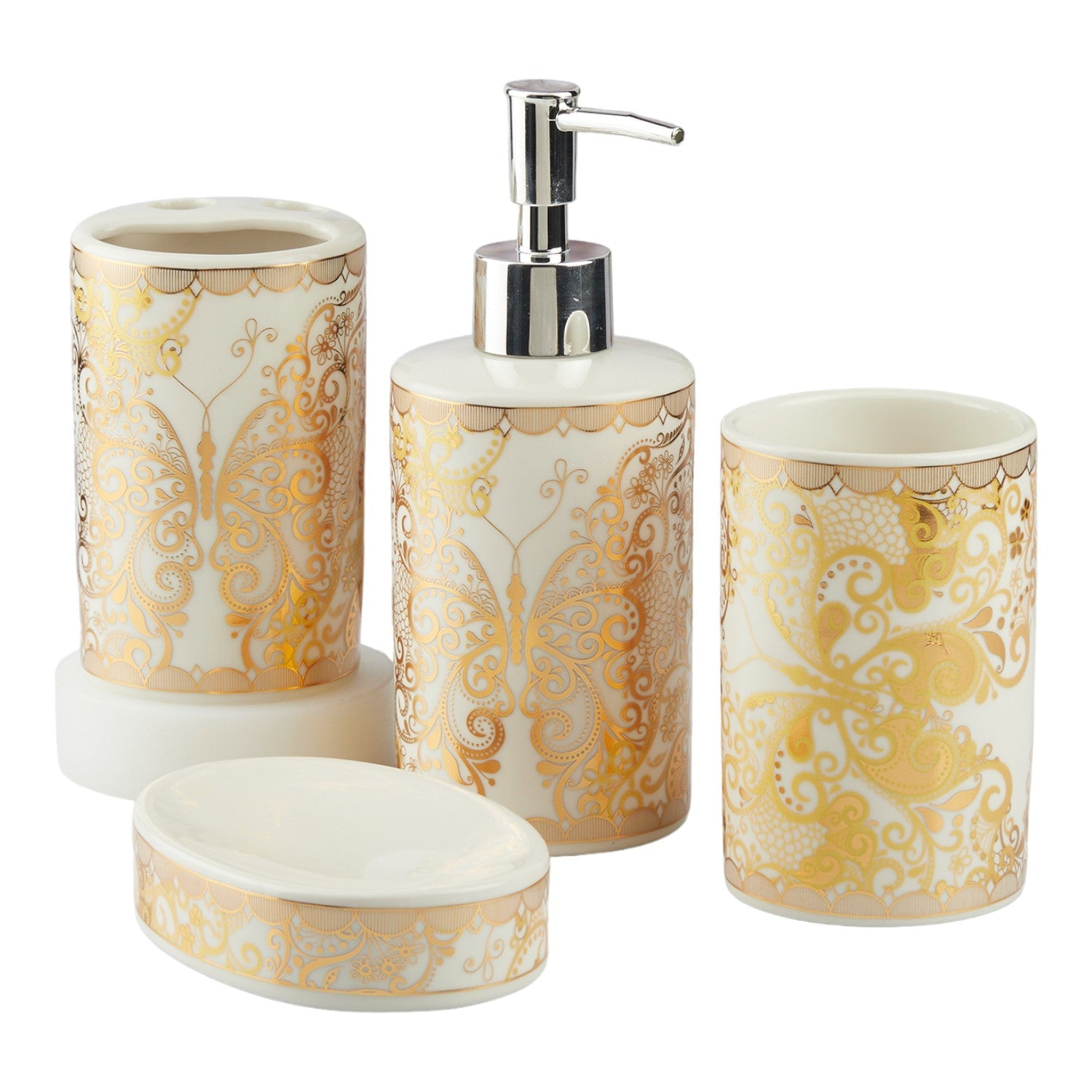 Ceramic Bathroom Set of 4 with Soap Dispenser (10378)