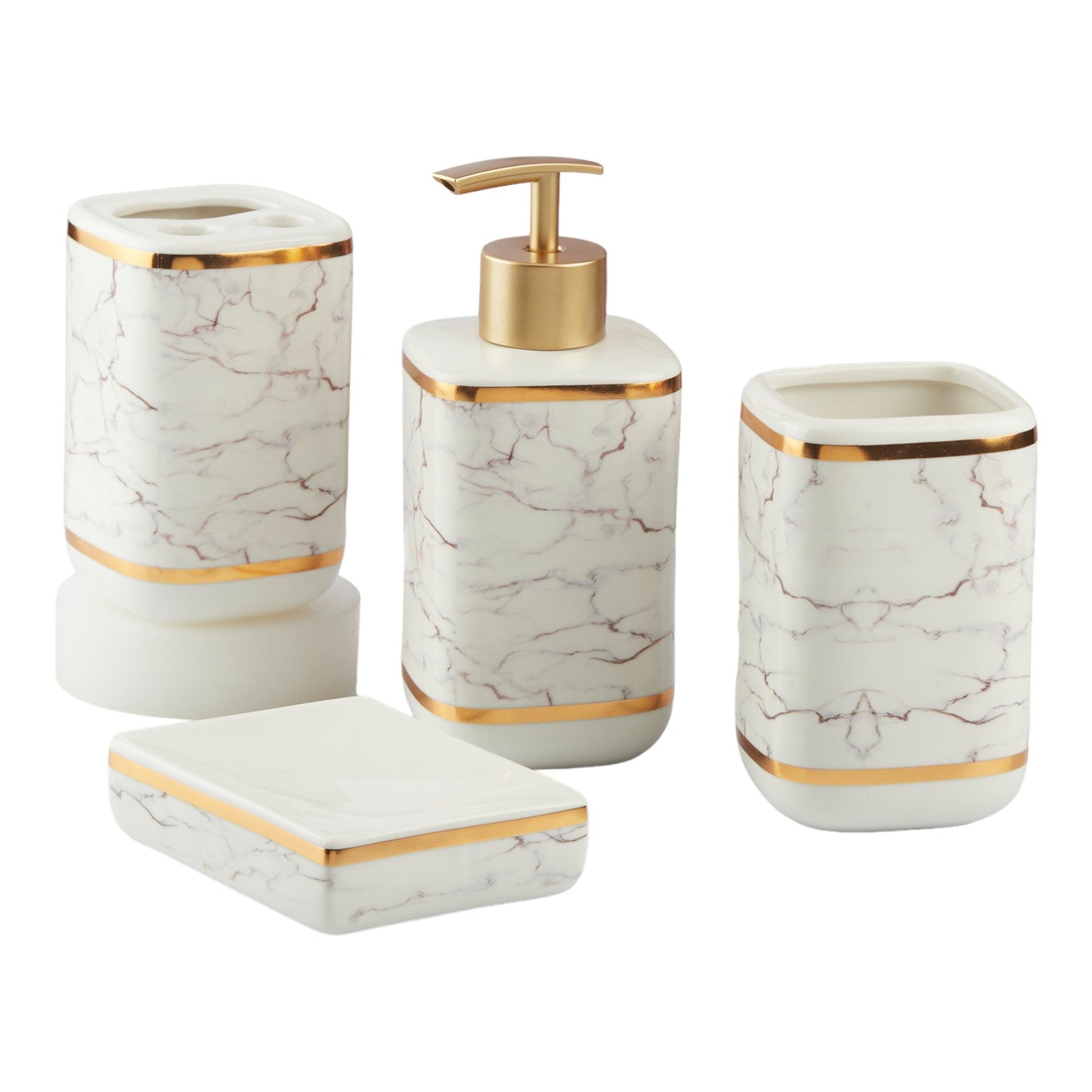 Ceramic Bathroom Accessories Set of 4 with Soap Dispenser (10379)