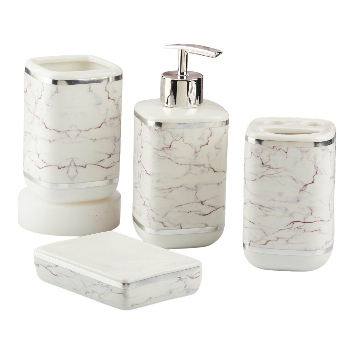 Ceramic Bathroom Accessories Set of 4 with Soap Dispenser (10380)