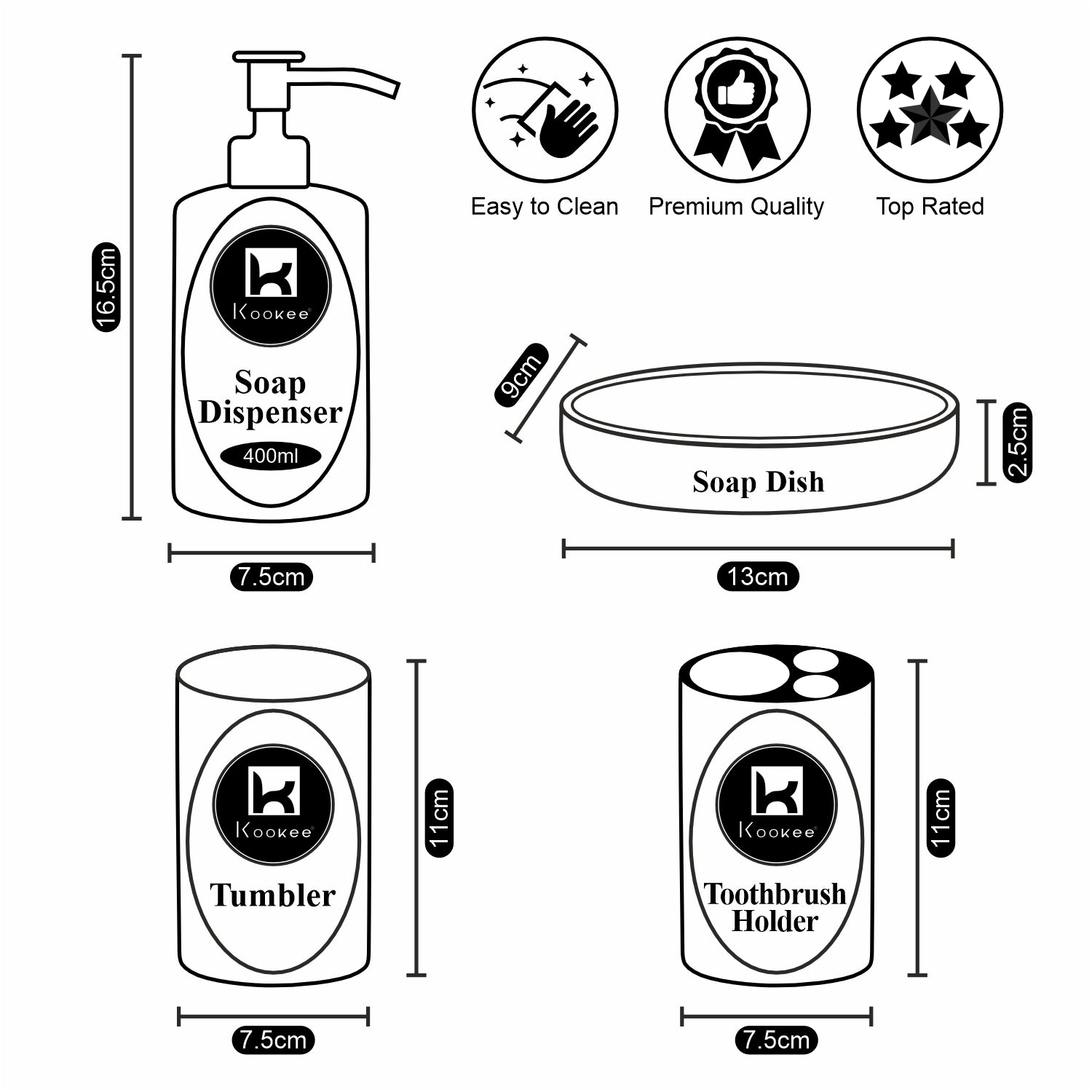 Kookee Ceramic Bathroom Sets, White, ART10267
