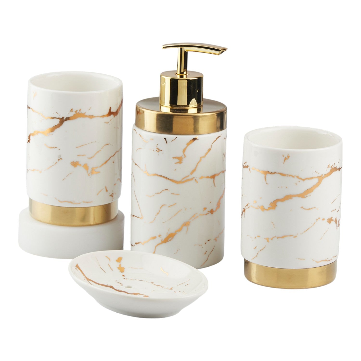 Ceramic Bathroom Set of 4 with Soap Dispenser (10382)