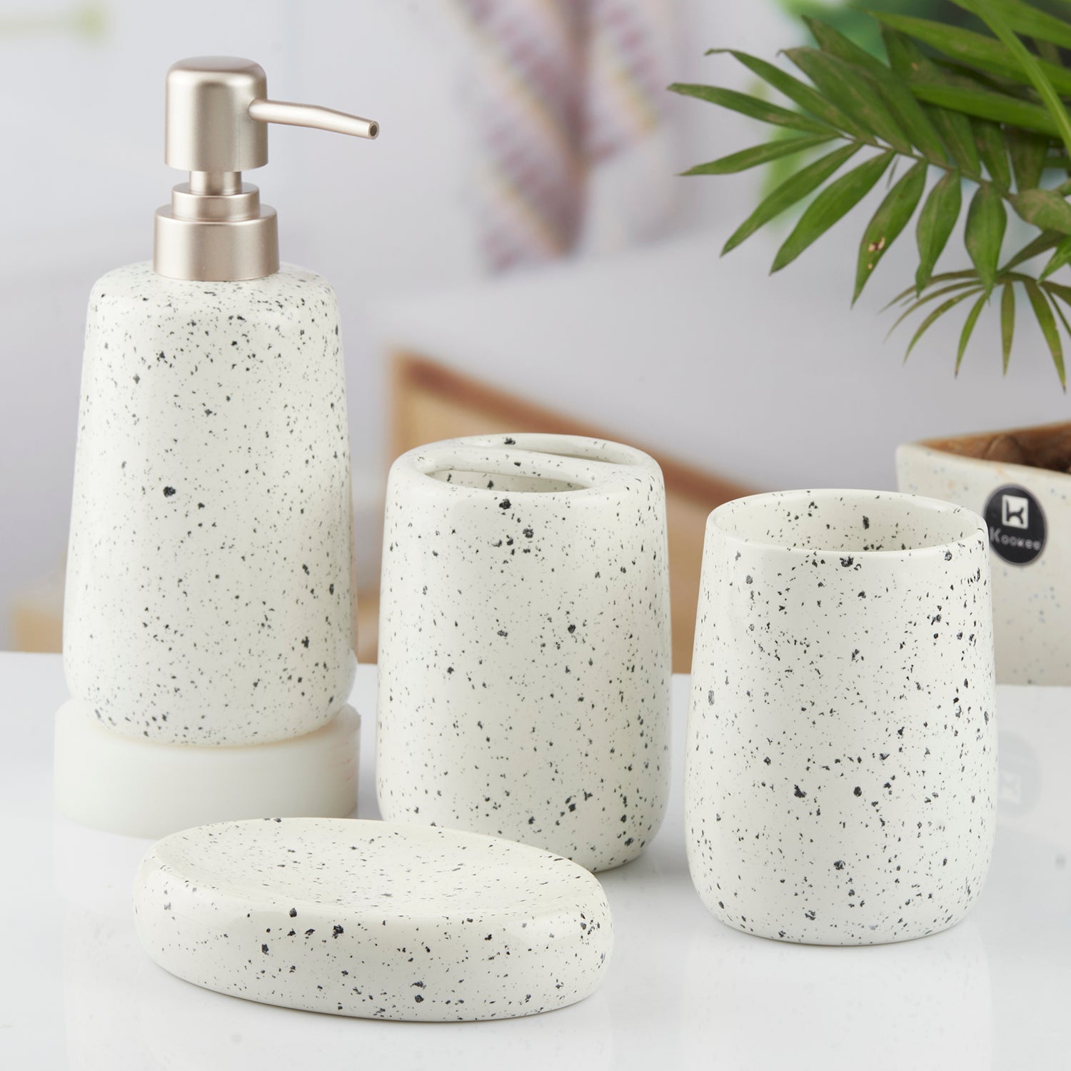 Ceramic Bathroom Set of 4 with Soap Dispenser (10383)