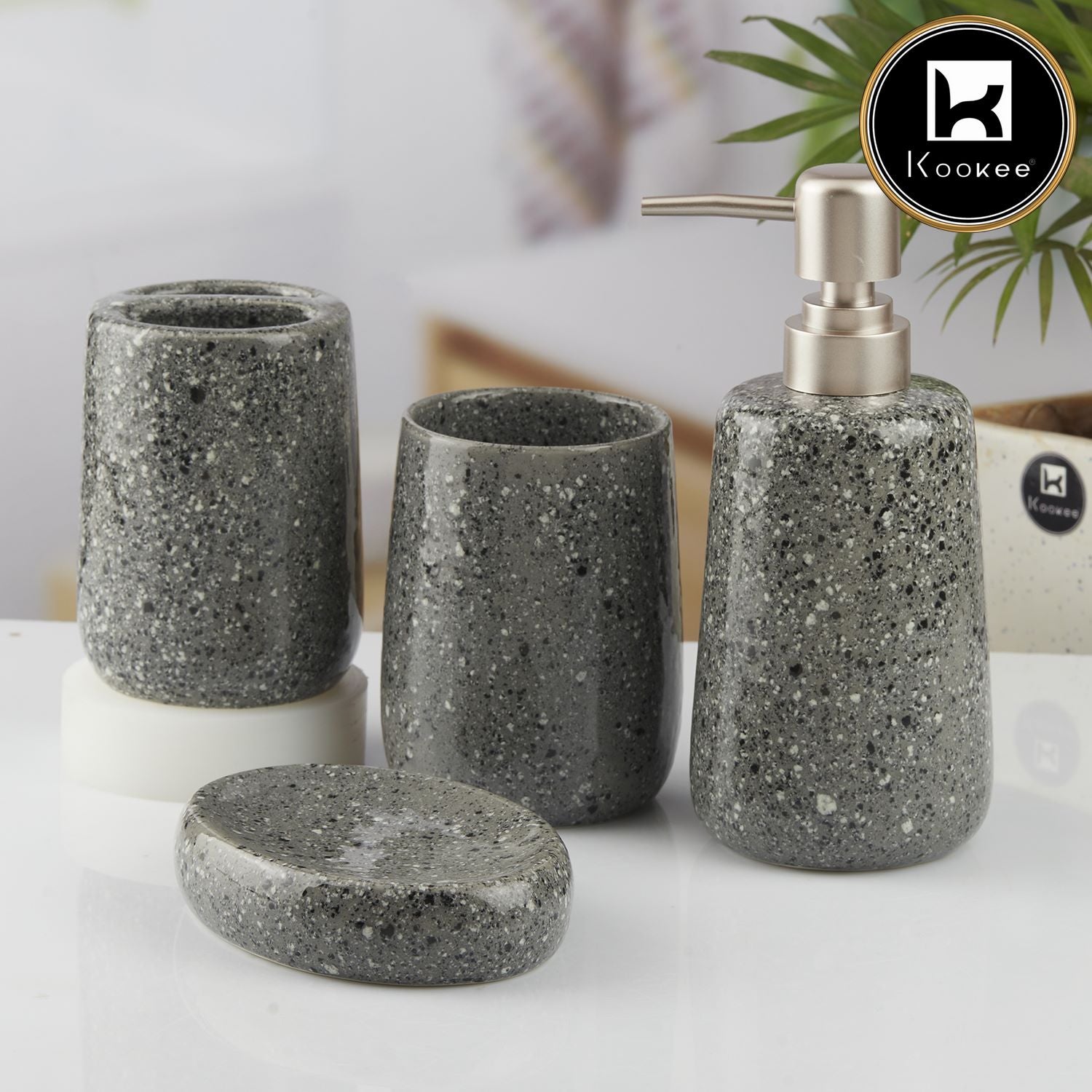 Kookee Ceramic Bathroom Sets, Grey, ART10384