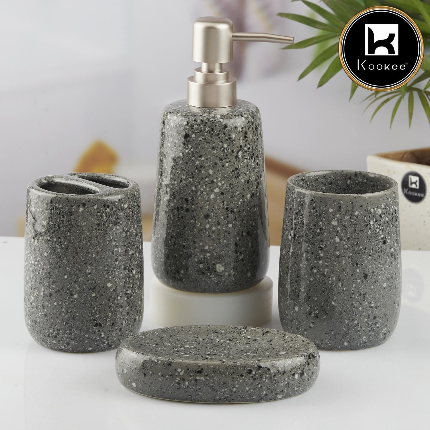 Kookee Ceramic Bathroom Sets, Grey, ART10384
