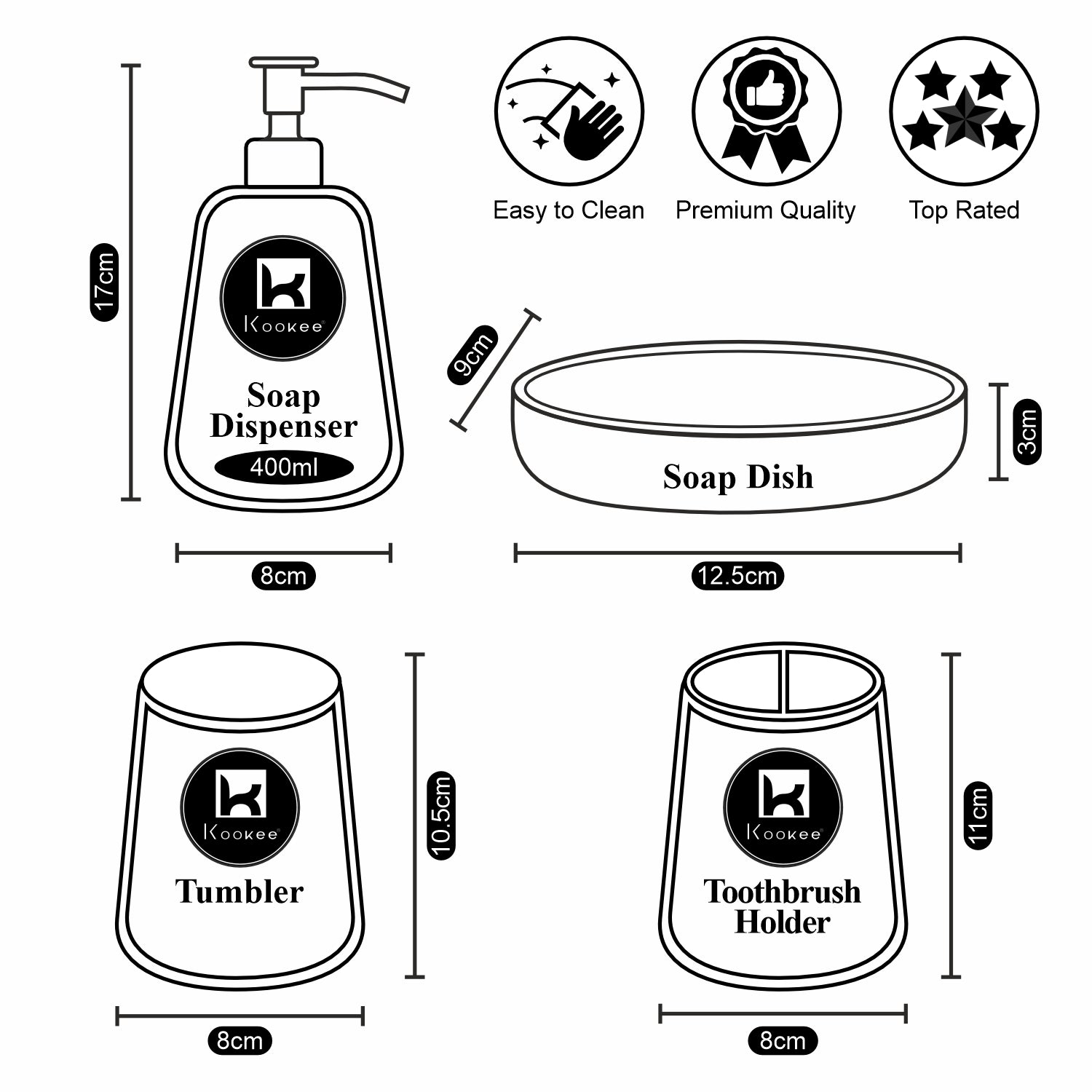 Kookee Ceramic Bathroom Sets, Grey, ART10384