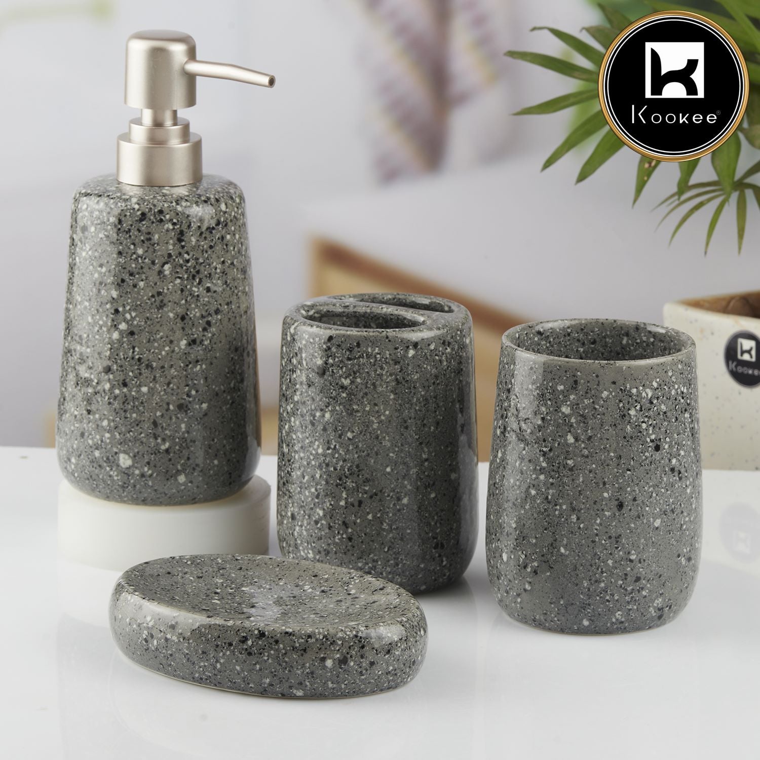 Kookee Ceramic Bathroom Sets, Grey, ART10384