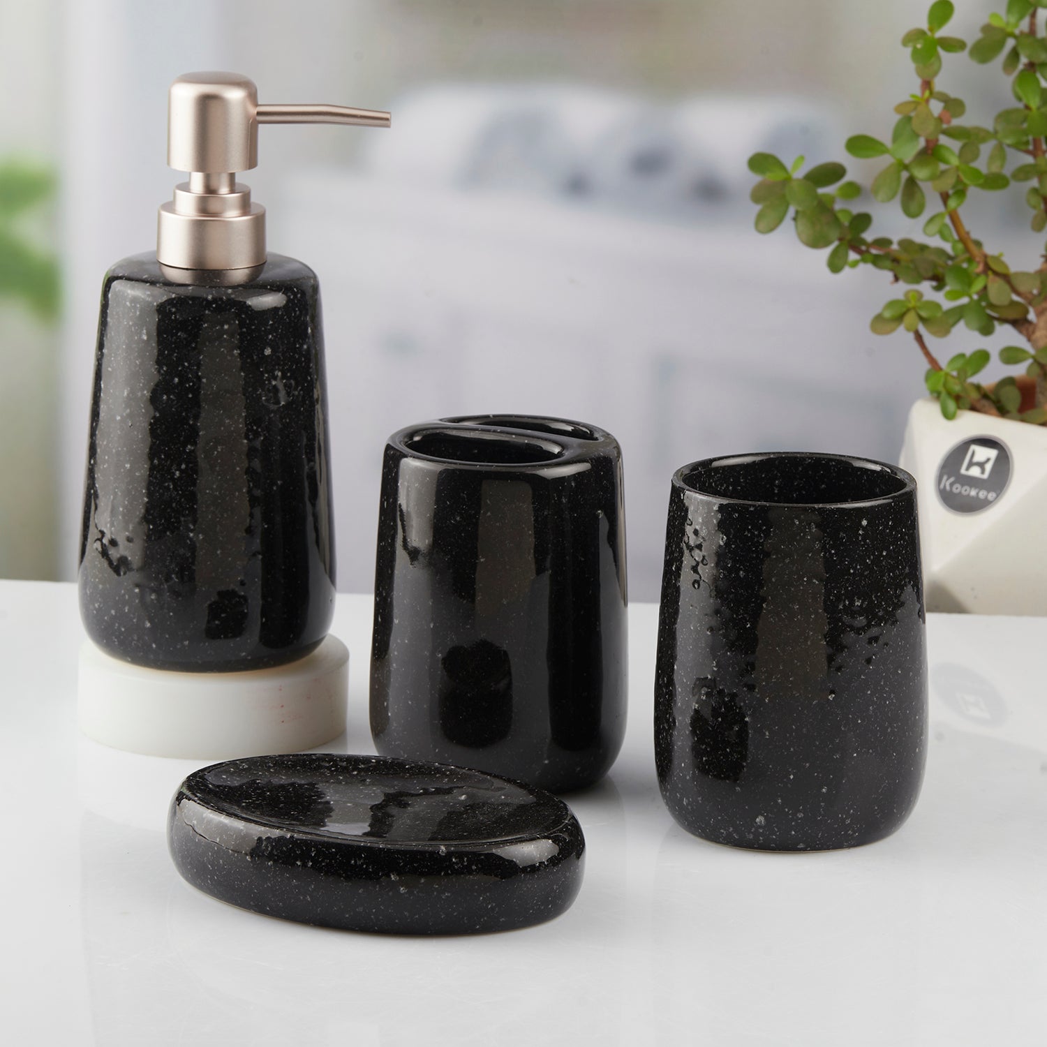 Ceramic Bathroom Set of 4 with Soap Dispenser (10383)