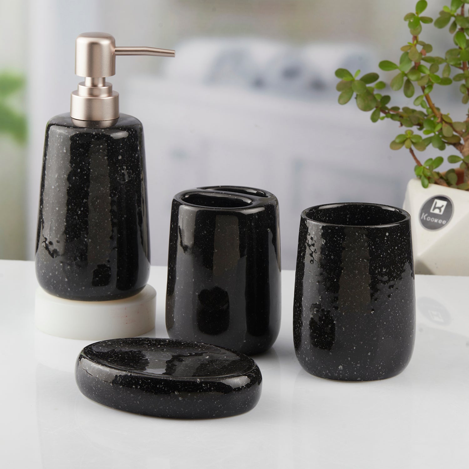 Ceramic Bathroom Set of 4 with Soap Dispenser (10384)