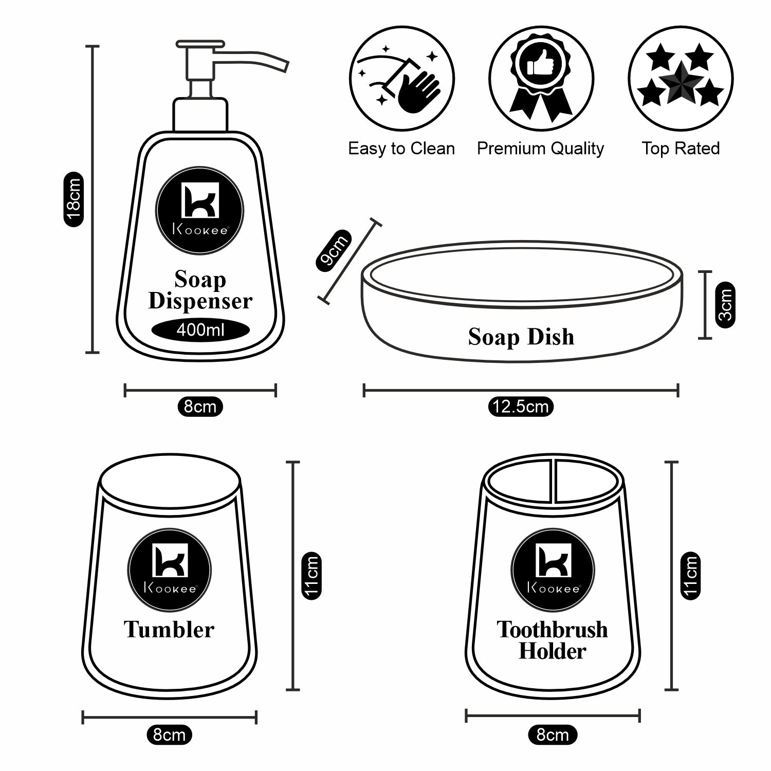 Kookee Ceramic Bathroom Sets, Grey, ART10386