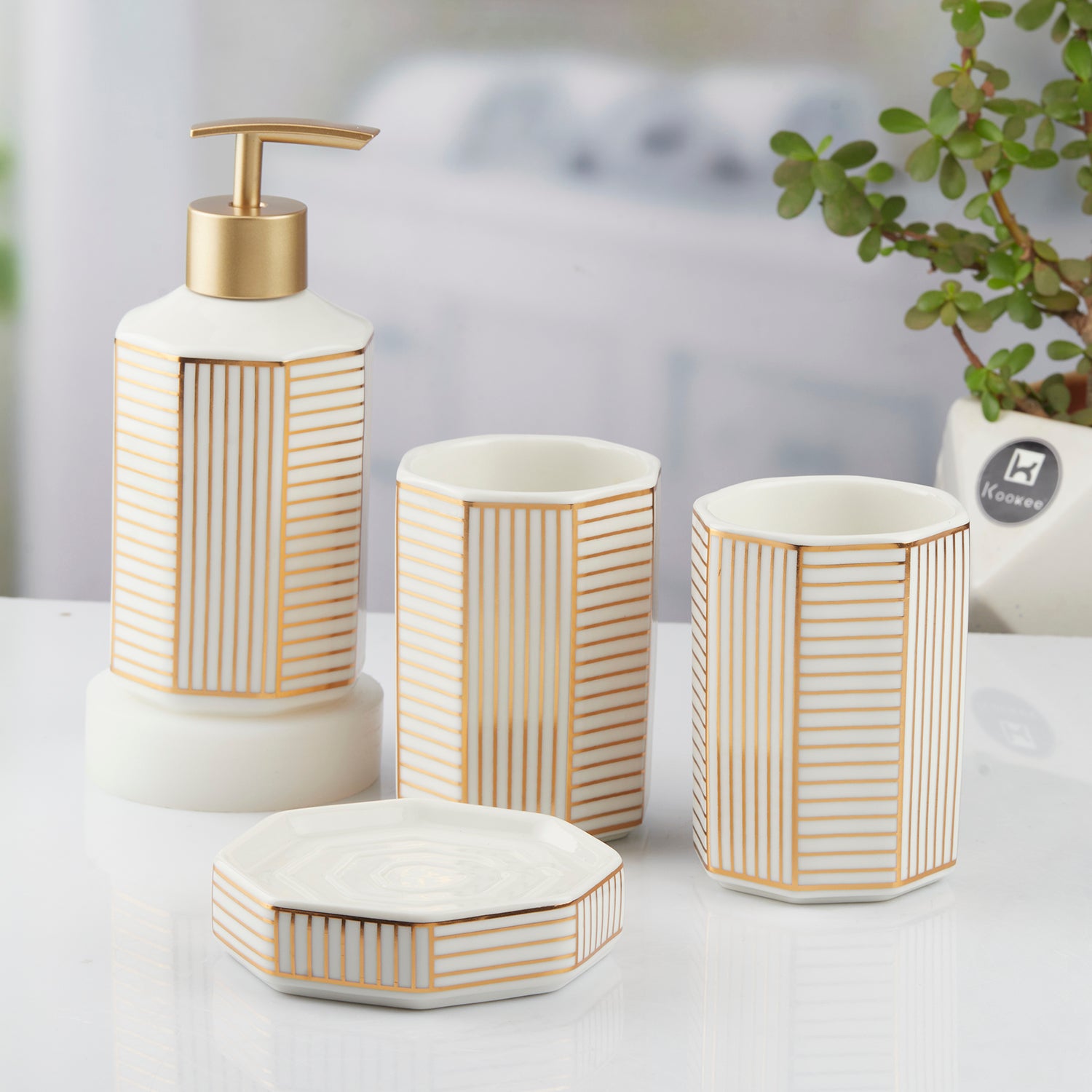Ceramic Bathroom Sets, White, ART10388
