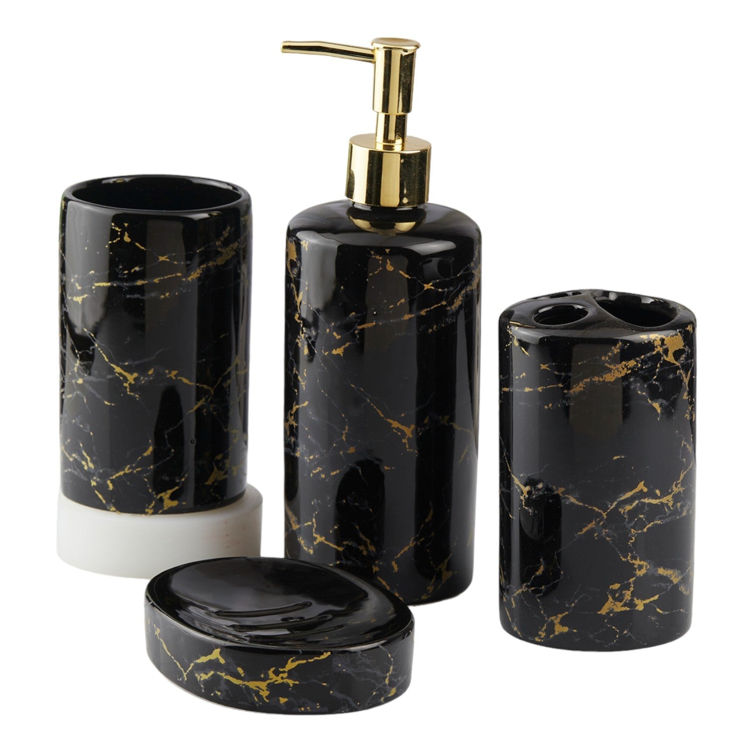 Ceramic Bathroom Set of 4 with Soap Dispenser (10390)