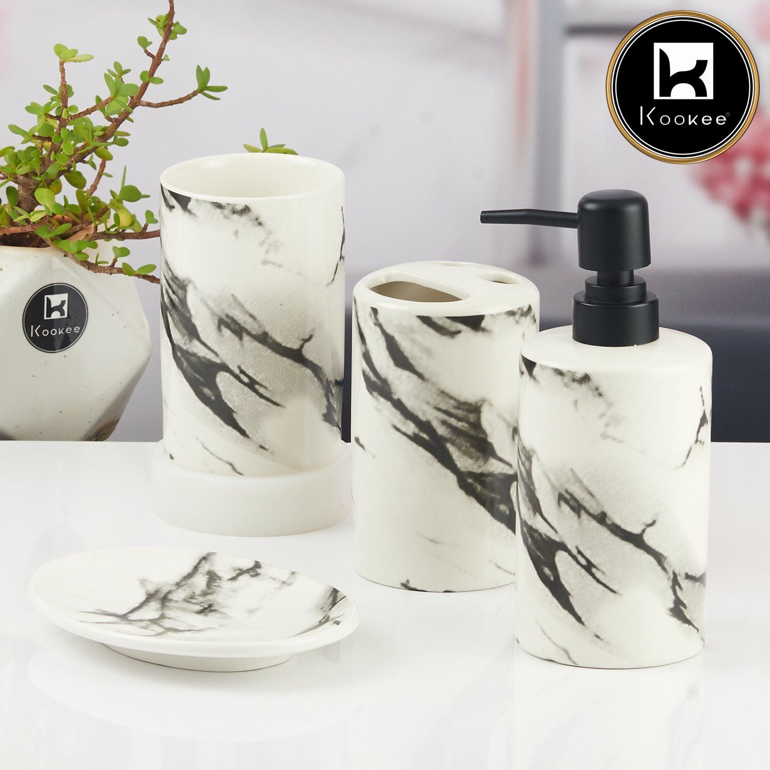 Kookee Ceramic Bathroom Sets, White, ART10391