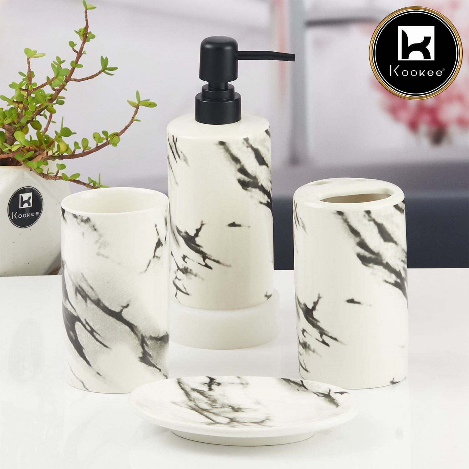 Kookee Ceramic Bathroom Sets, White, ART10391
