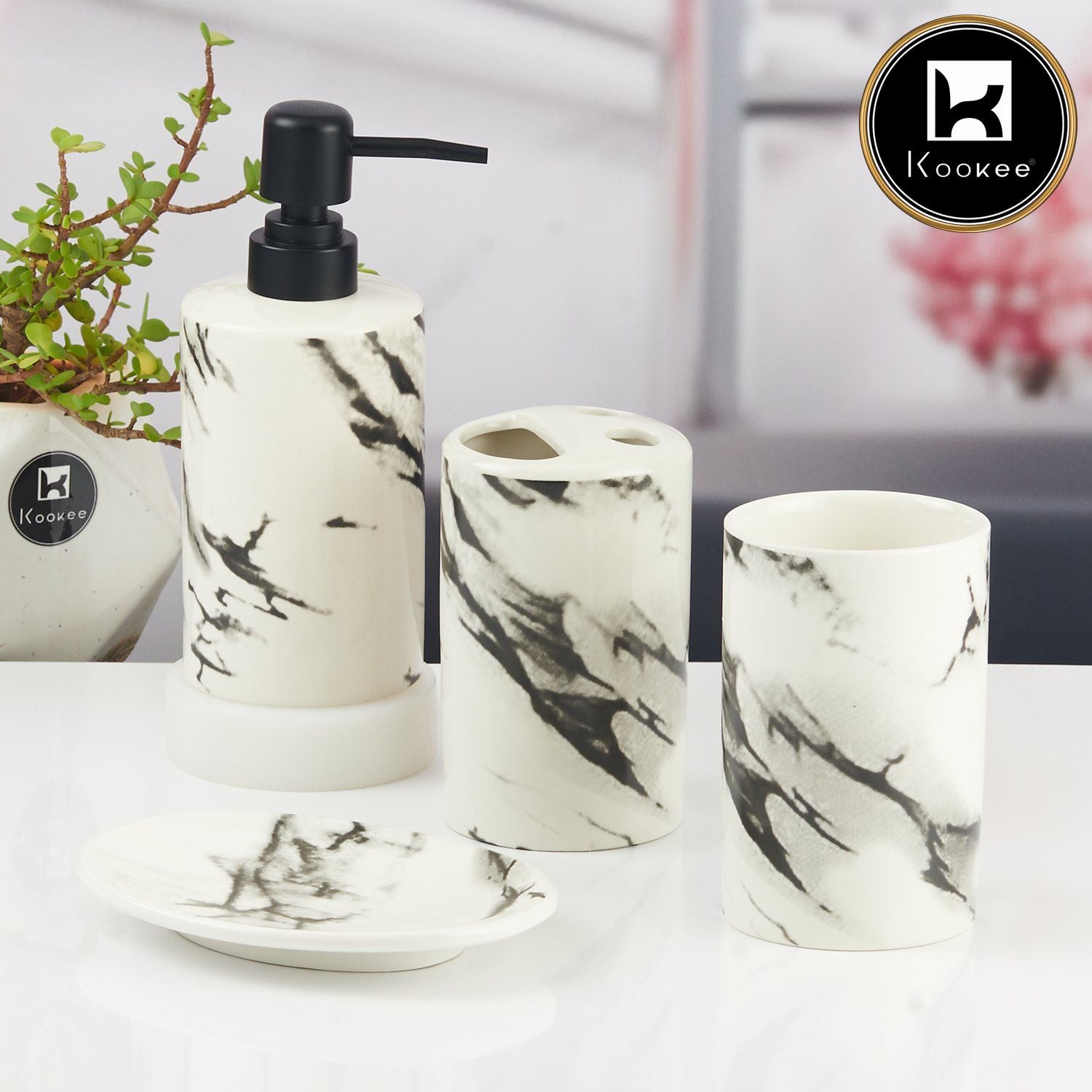 Kookee Ceramic Bathroom Sets, White, ART10391