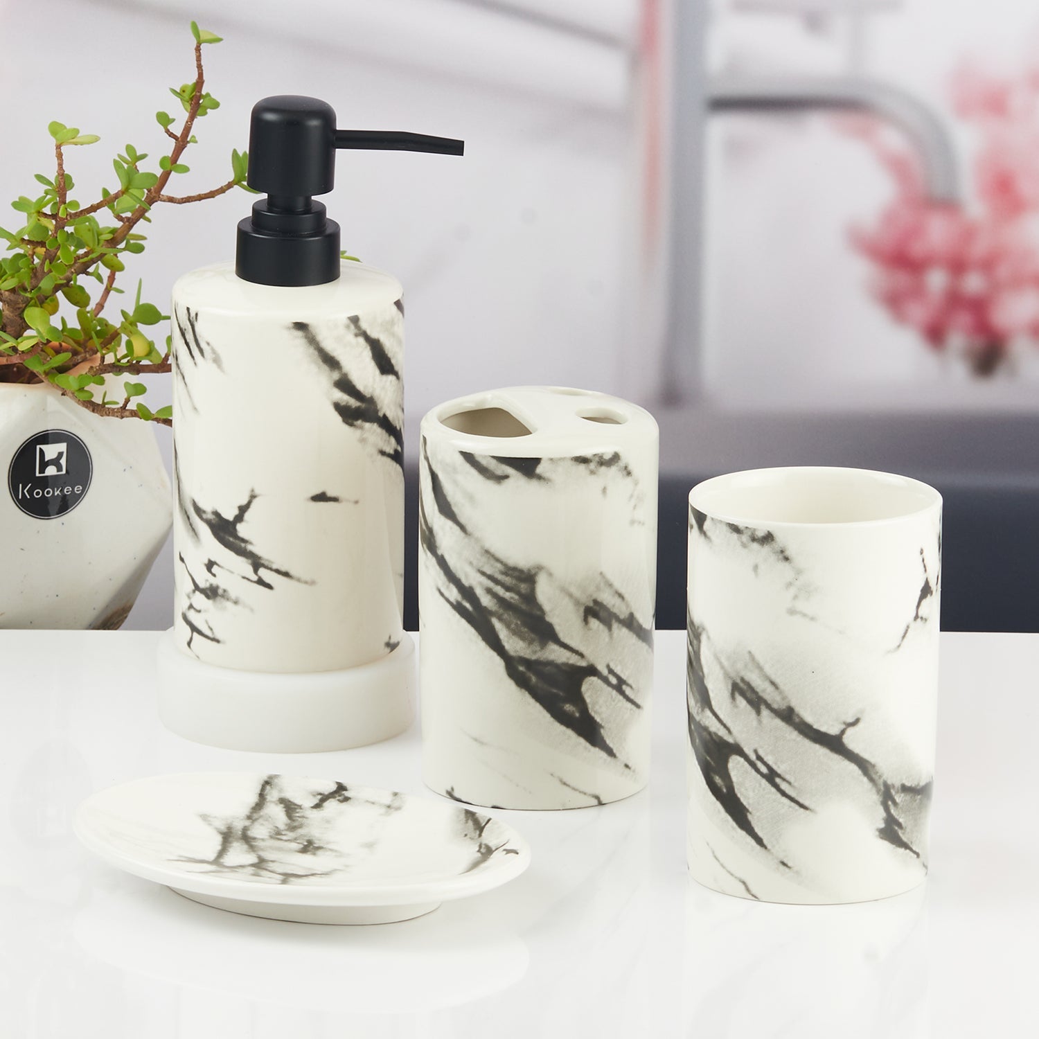 Ceramic Bathroom Set of 4 with Soap Dispenser (8478)