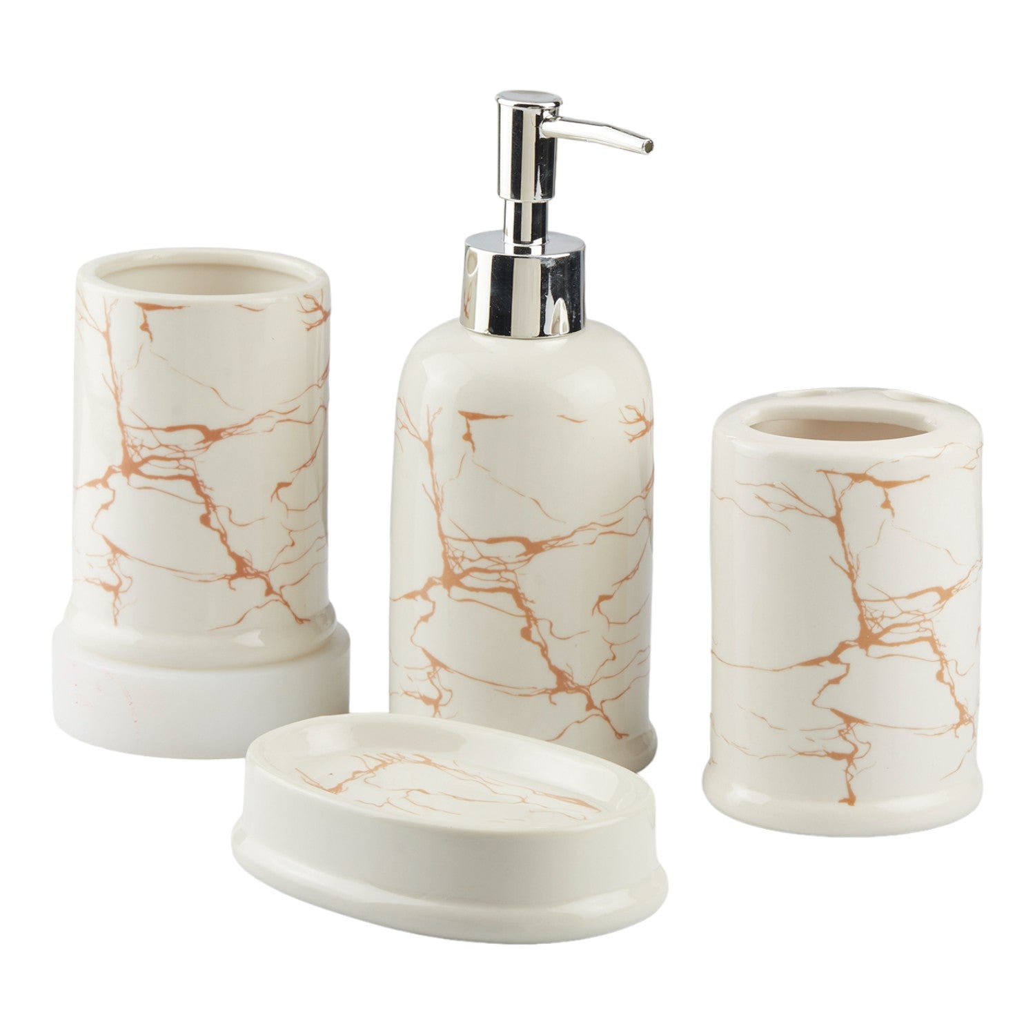 Ceramic Bathroom Accessories Set of 4 with Soap Dispenser (10392)