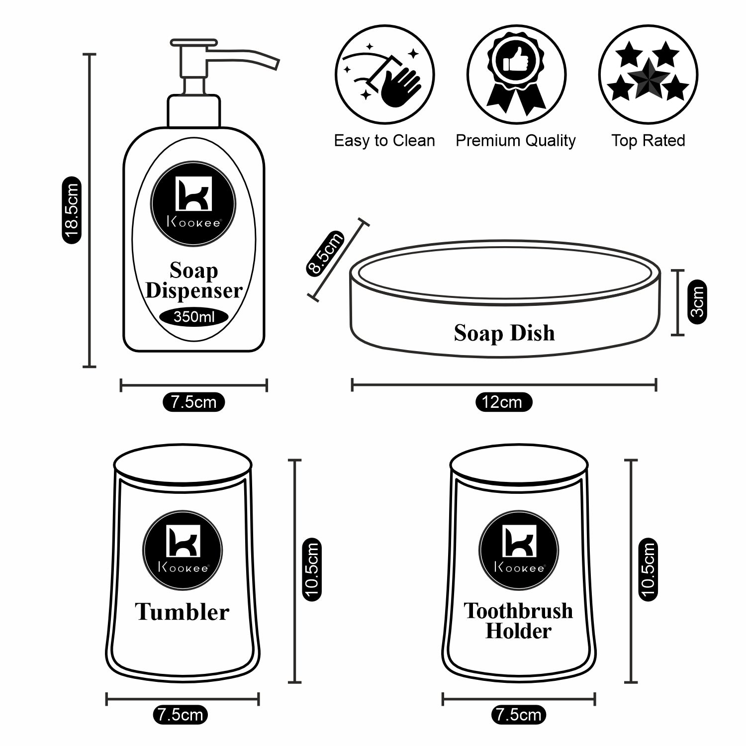 Kookee Ceramic Bathroom Sets, White, ART10393