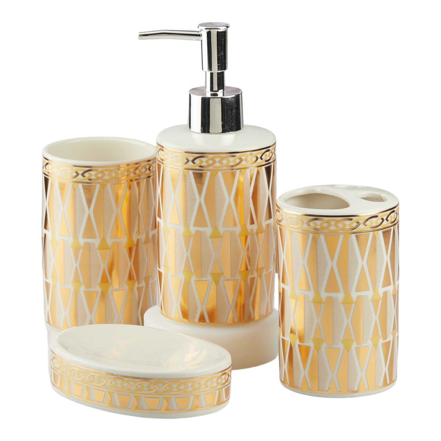 Ceramic Bathroom Set of 4 with Soap Dispenser (10394)