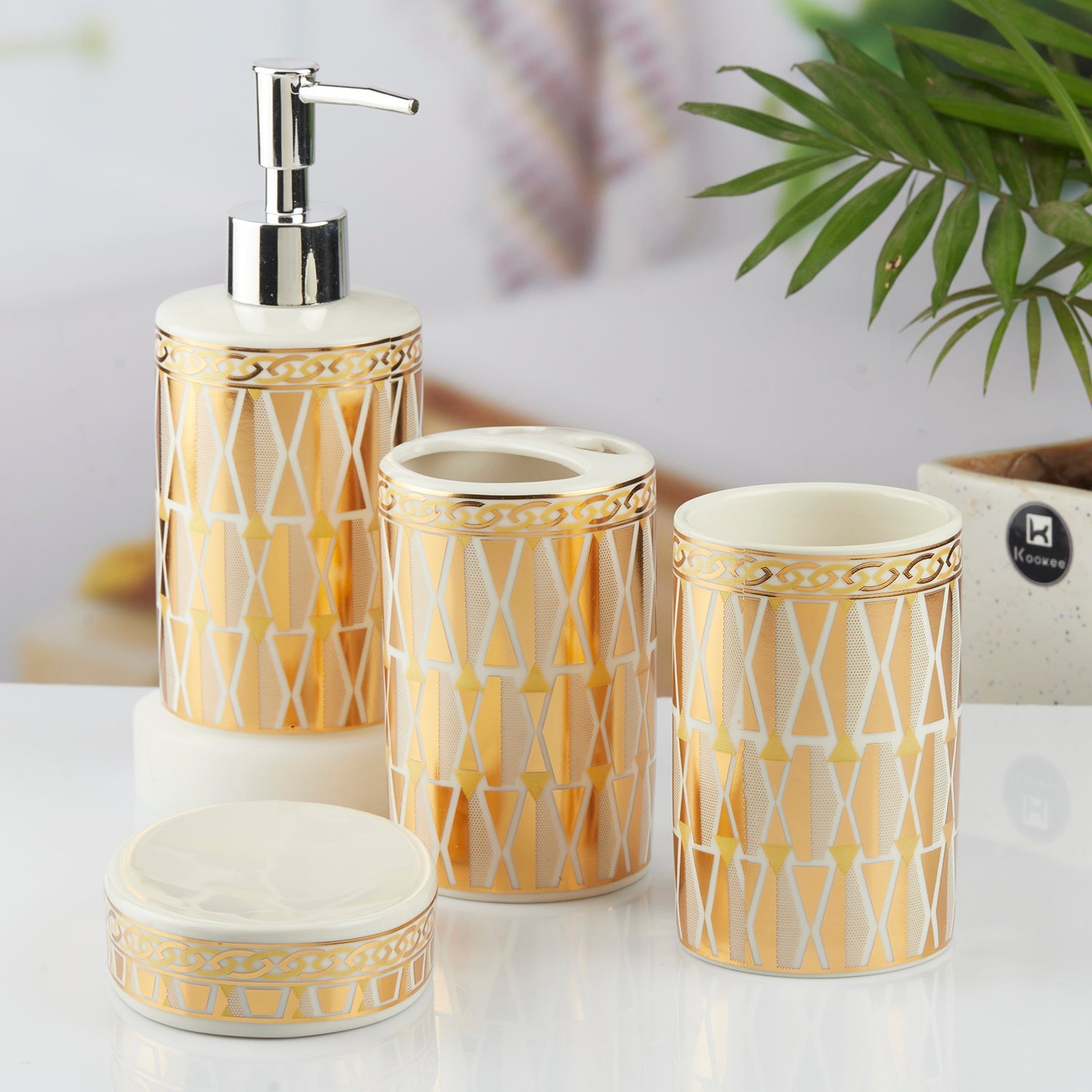Ceramic Bathroom Set of 4 with Soap Dispenser (10460)