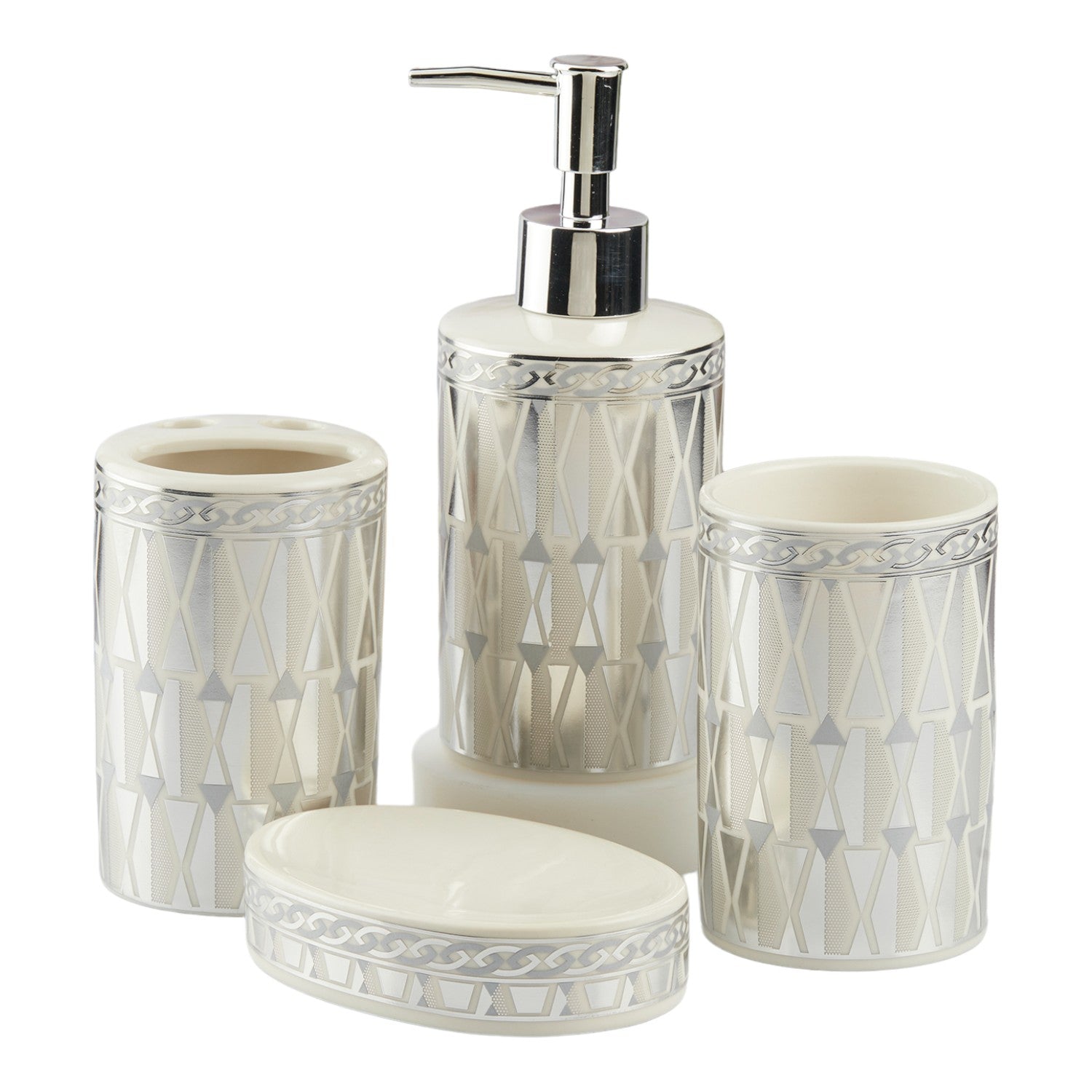 Ceramic Bathroom Set of 4 with Soap Dispenser (10395)