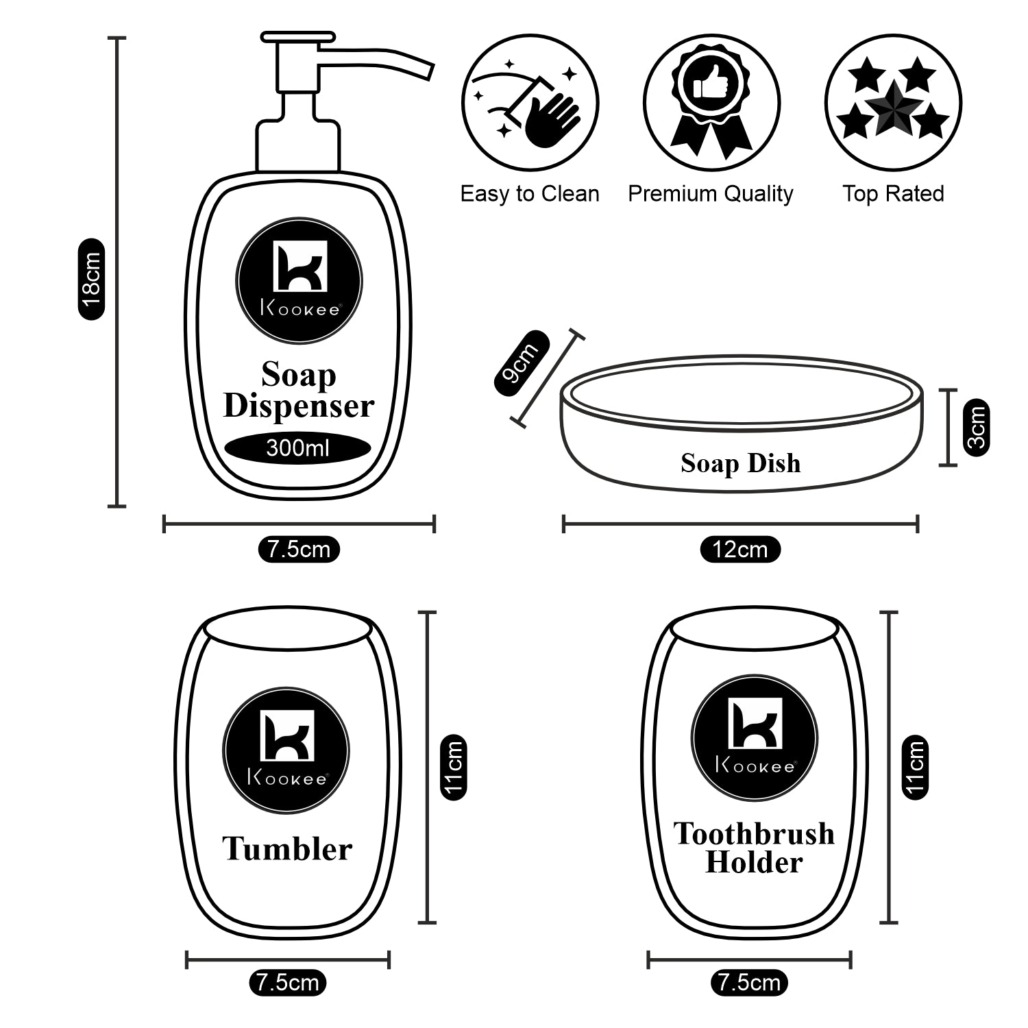 Kookee Ceramic Bathroom Sets, Black, ART10396