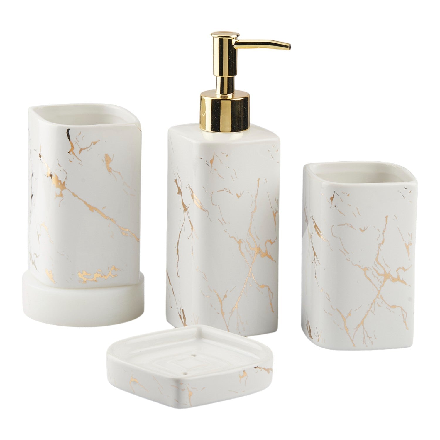 Ceramic Bathroom Set of 4 with Soap Dispenser (10398)