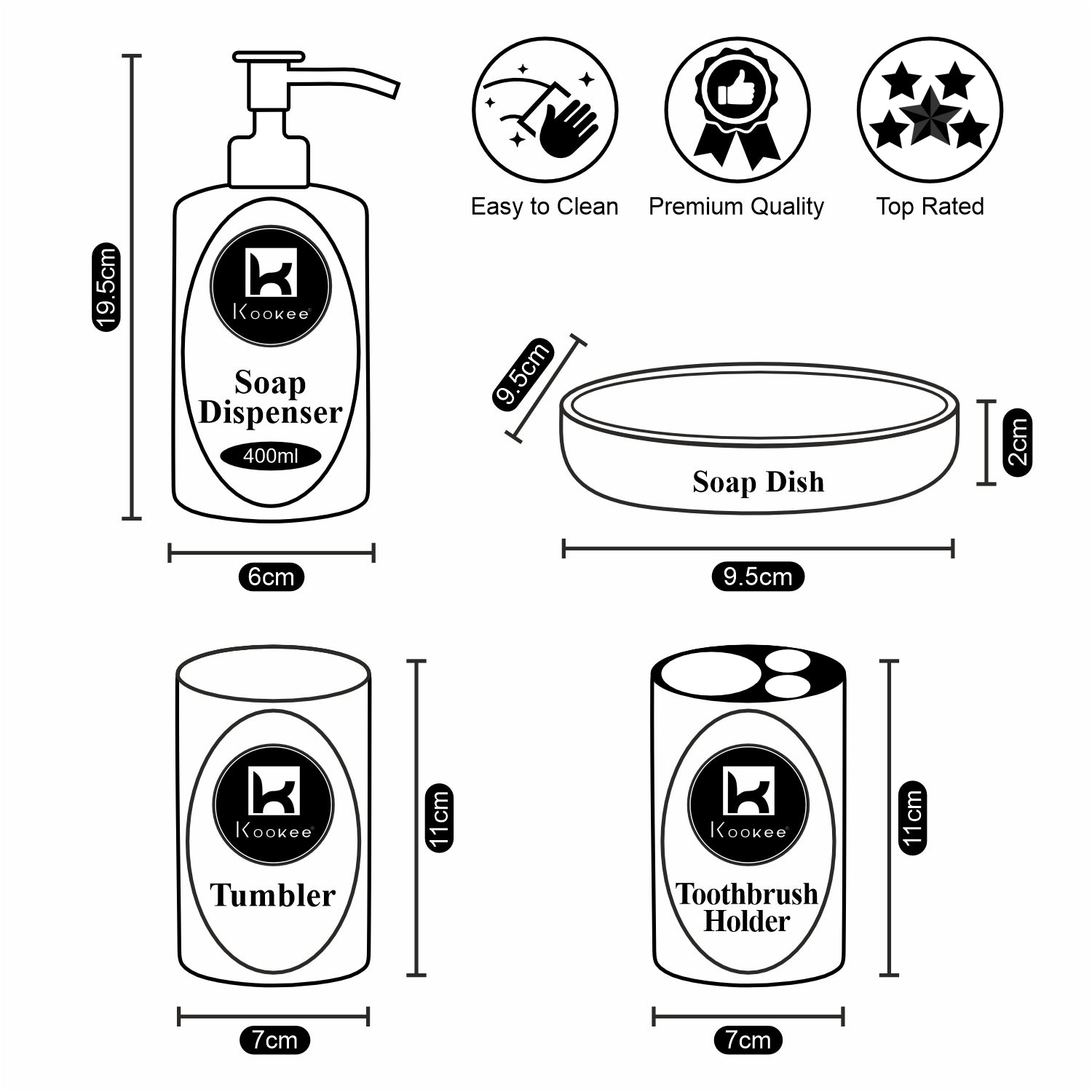 Kookee Ceramic Bathroom Sets, Black, ART10399