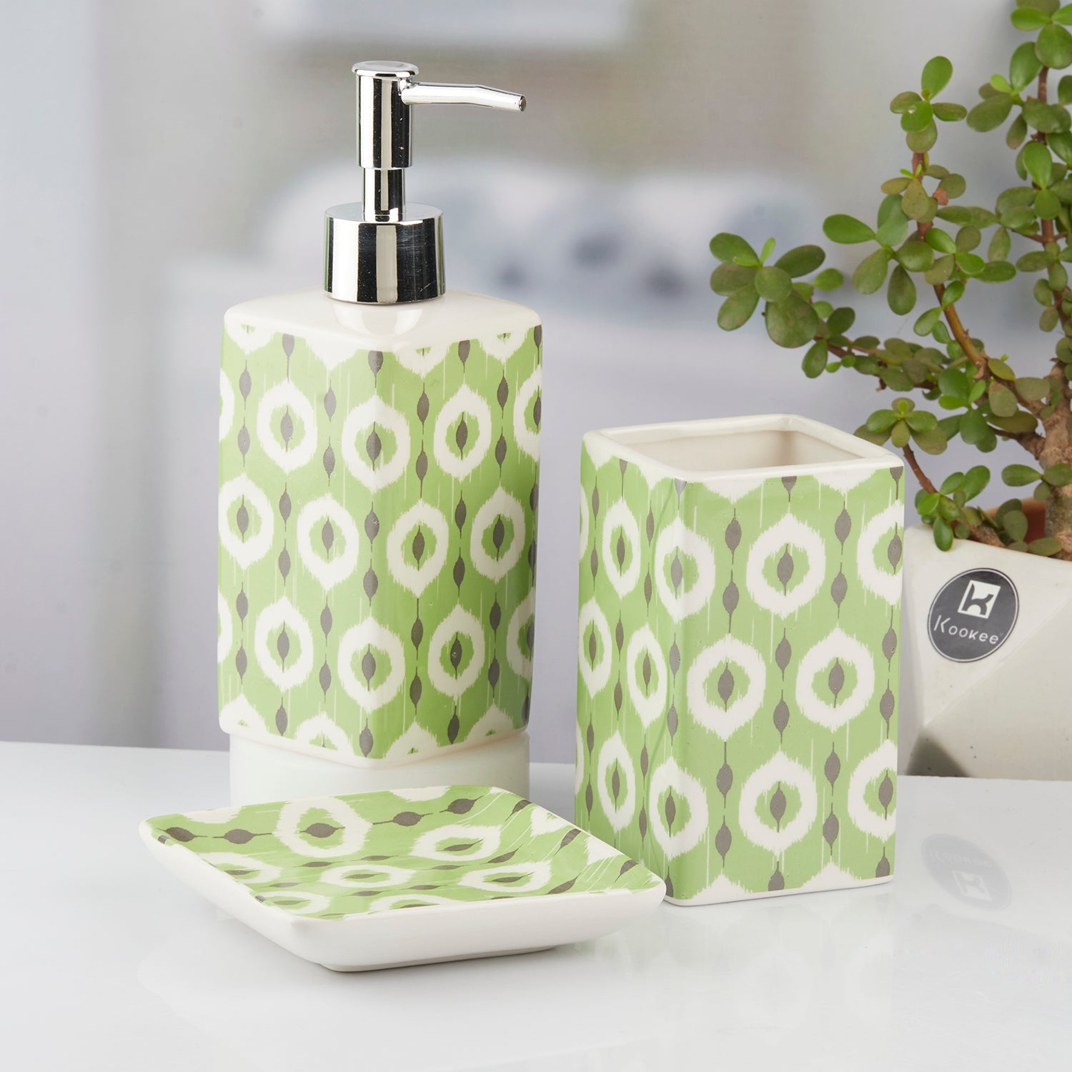 Ceramic Bathroom Set of 3 with Soap Dispenser (10421)