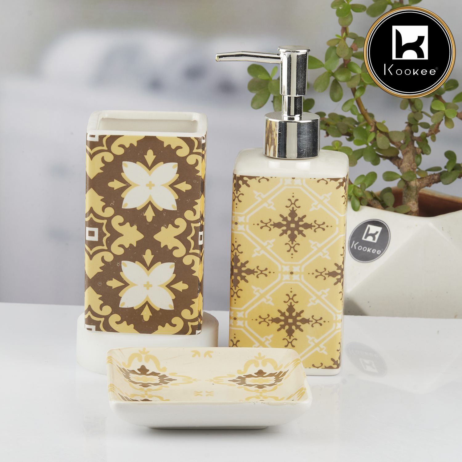 Kookee Ceramic Bathroom Sets, Yellow, ART10423