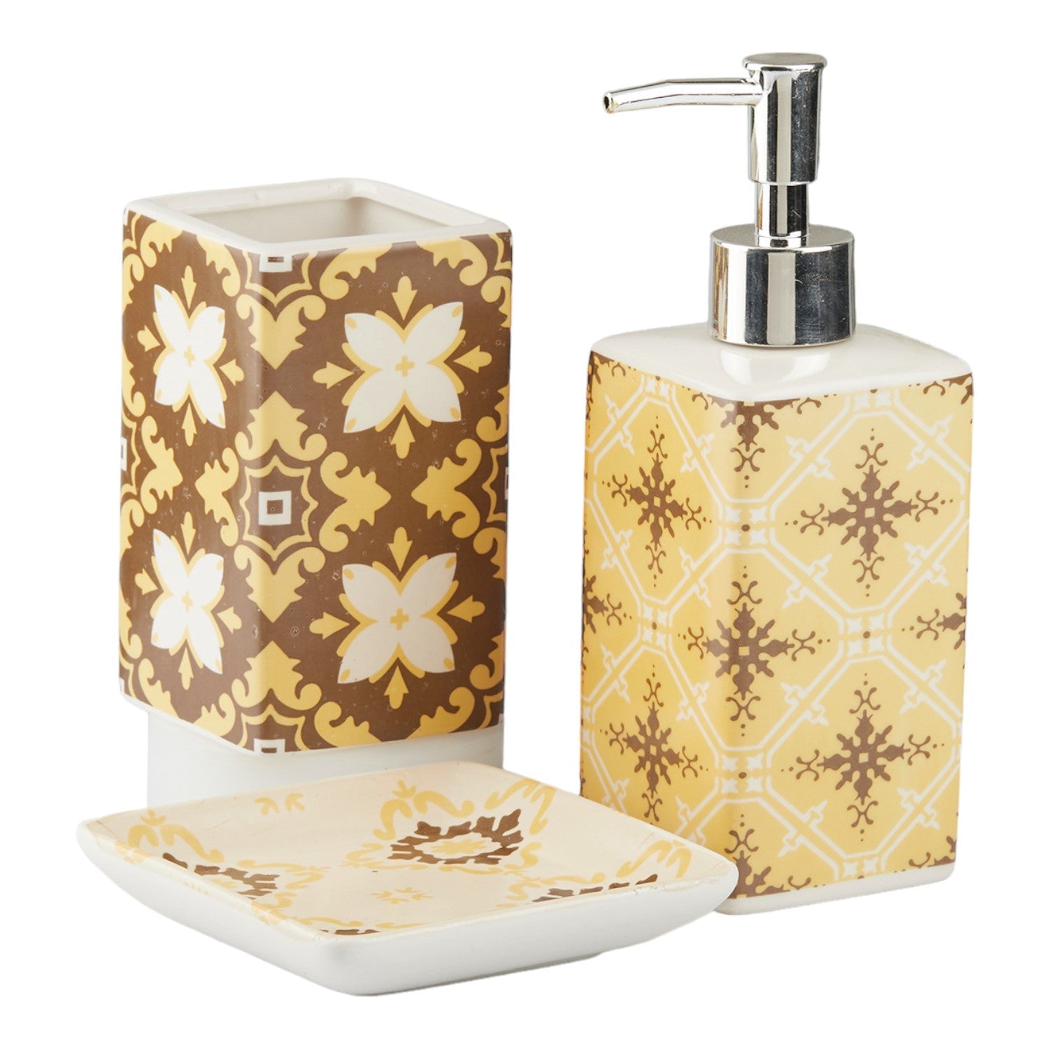 Ceramic Bathroom Set of 3 with Soap Dispenser (10423)