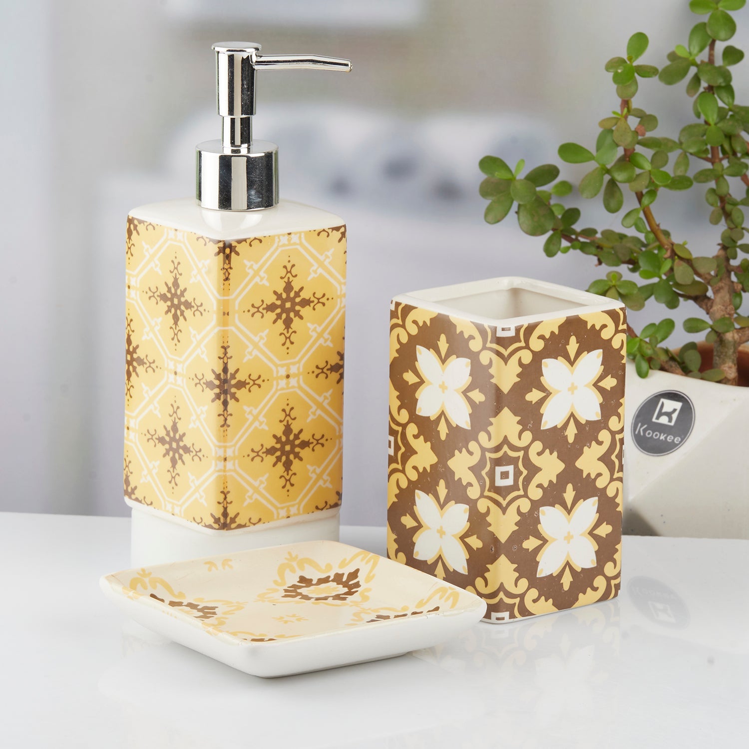 Ceramic Bathroom Set of 3 with Soap Dispenser (10421)