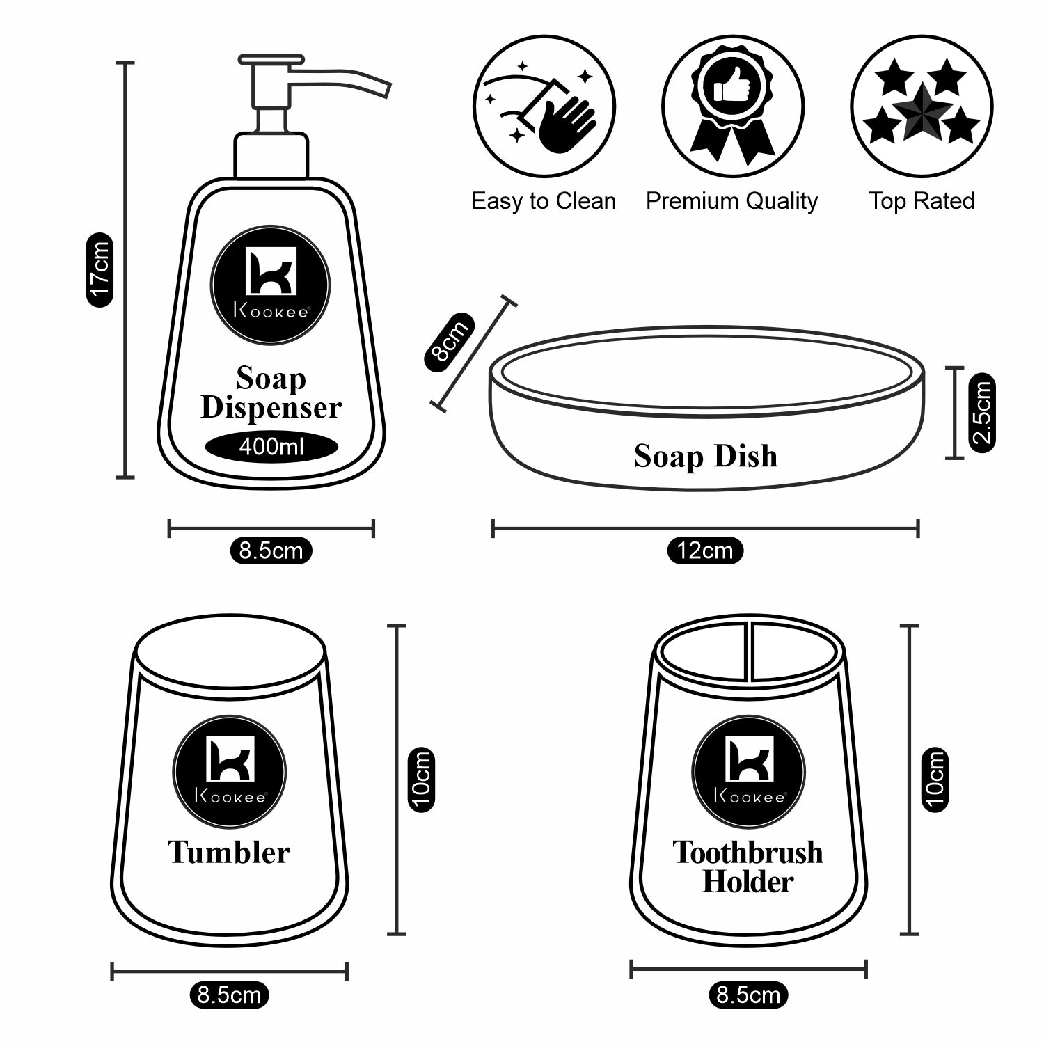Kookee Ceramic Bathroom Sets, White, ART10426