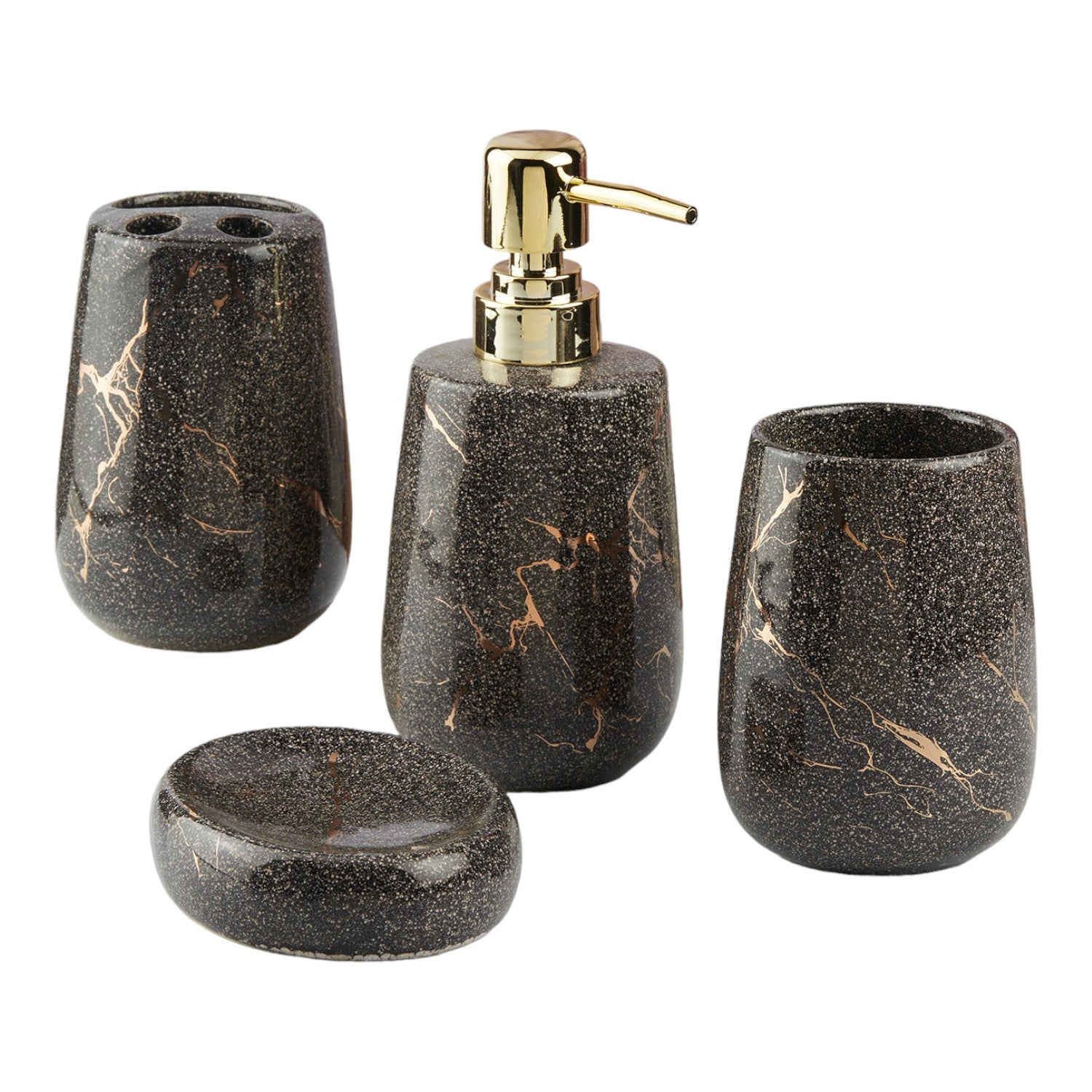 Ceramic Bathroom Set of 4 with Soap Dispenser (10428)