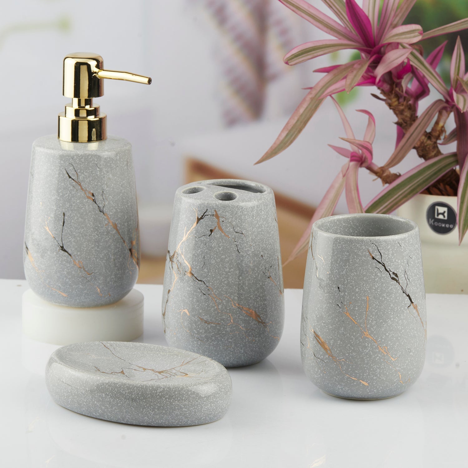 Ceramic Bathroom Set of 4 with Soap Dispenser (10428)