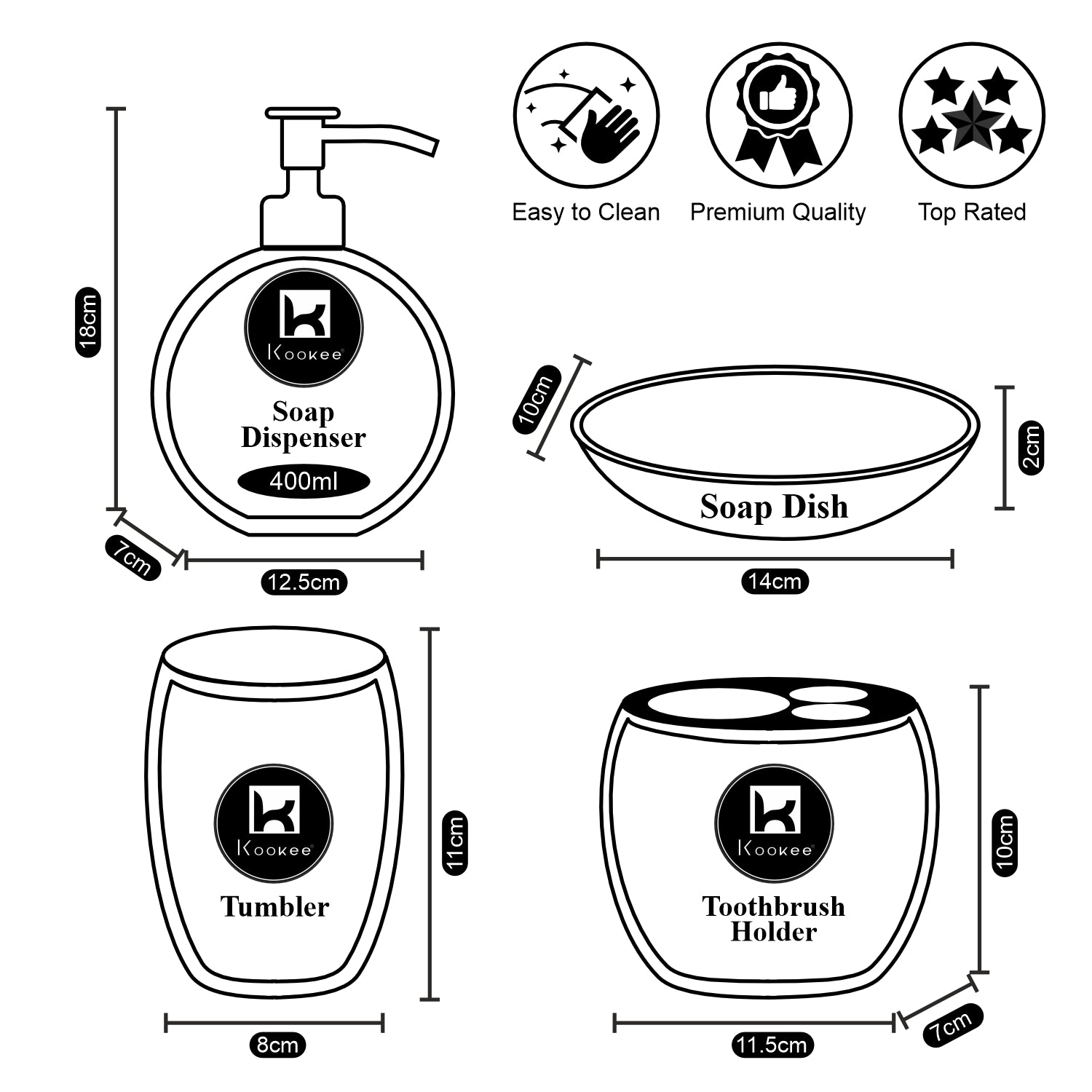 Kookee Ceramic Bathroom Sets, White, ART10431