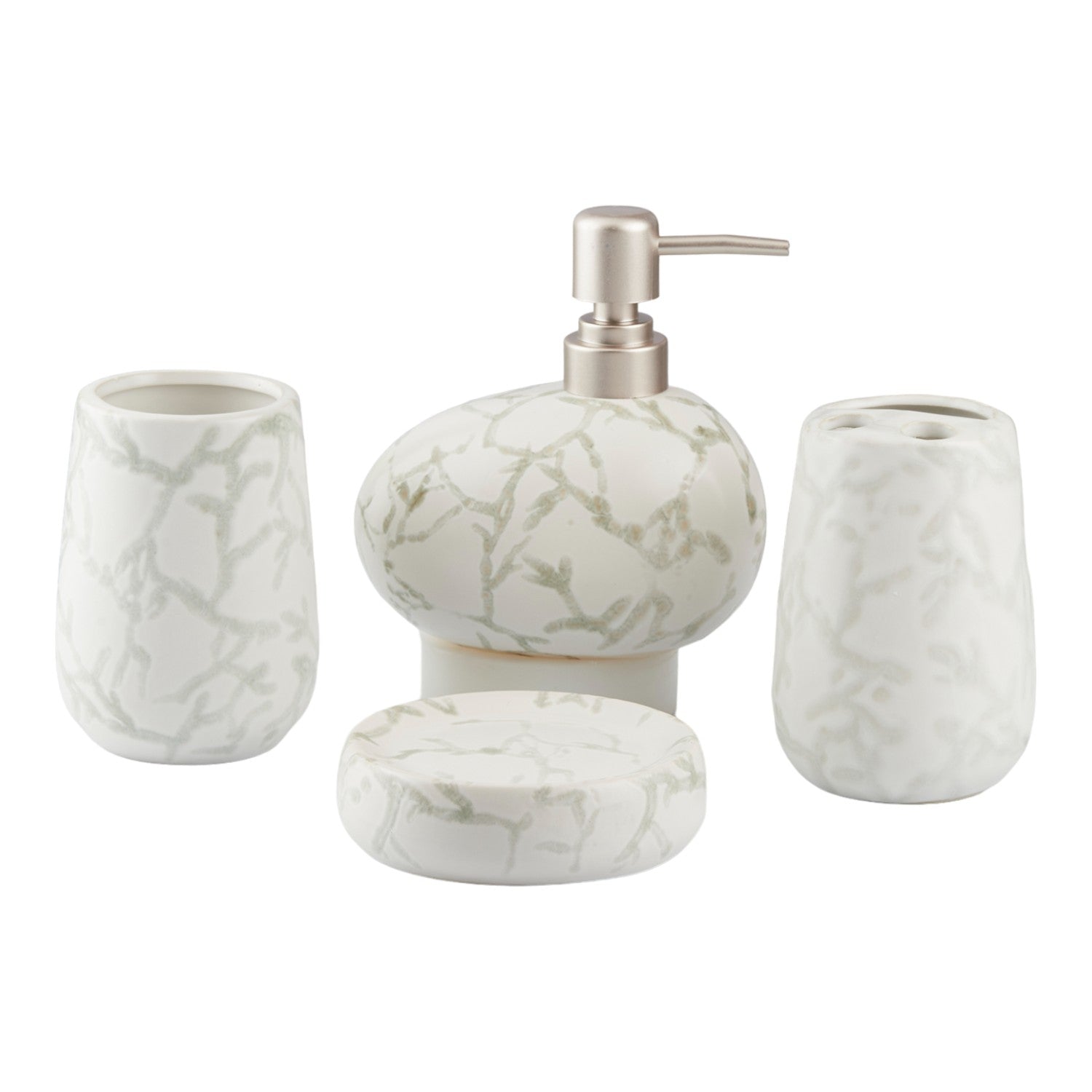 Ceramic Bathroom Set of 4 with Soap Dispenser (V-CBS-ASS)