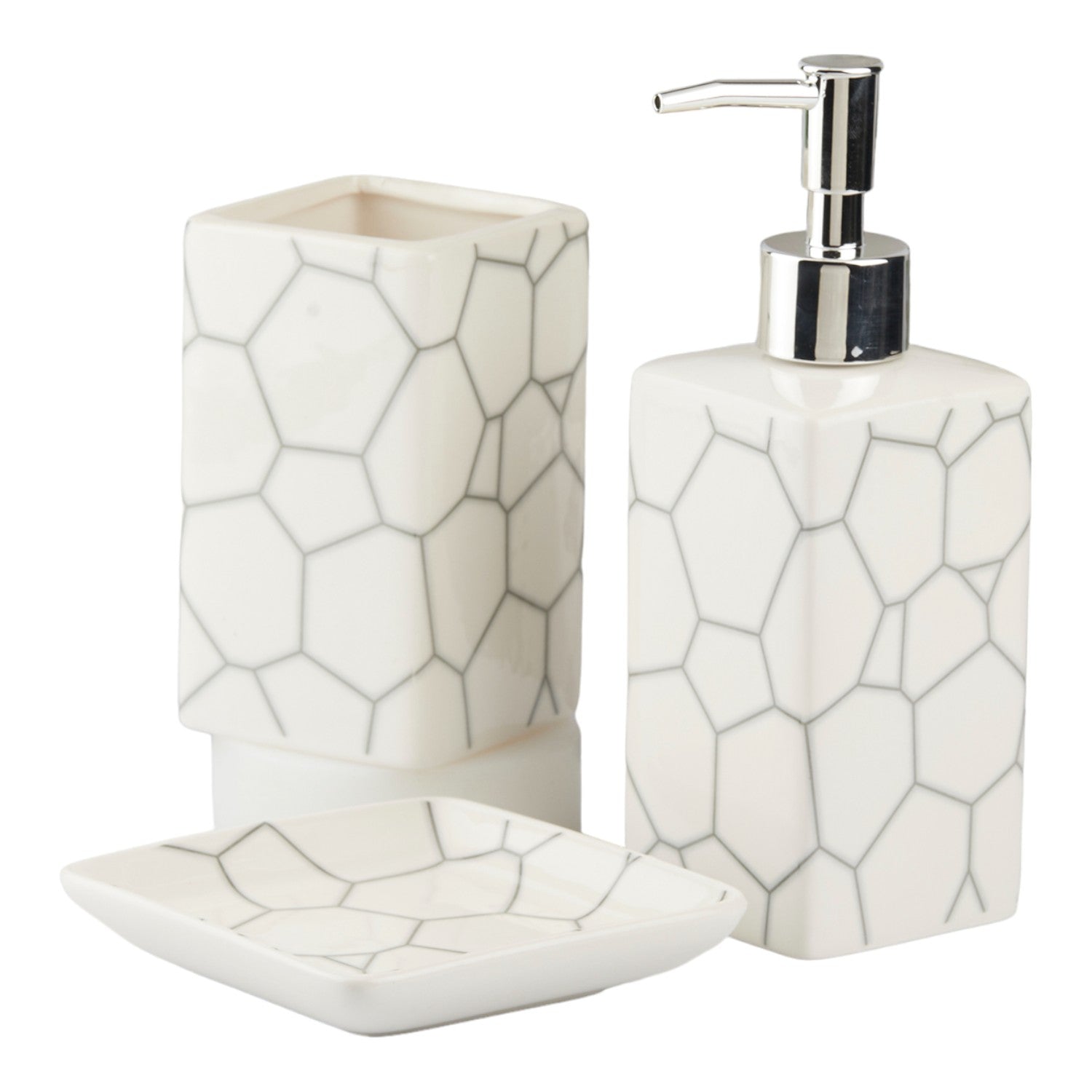 Ceramic Bathroom Set of 3 with Soap Dispenser (10433)