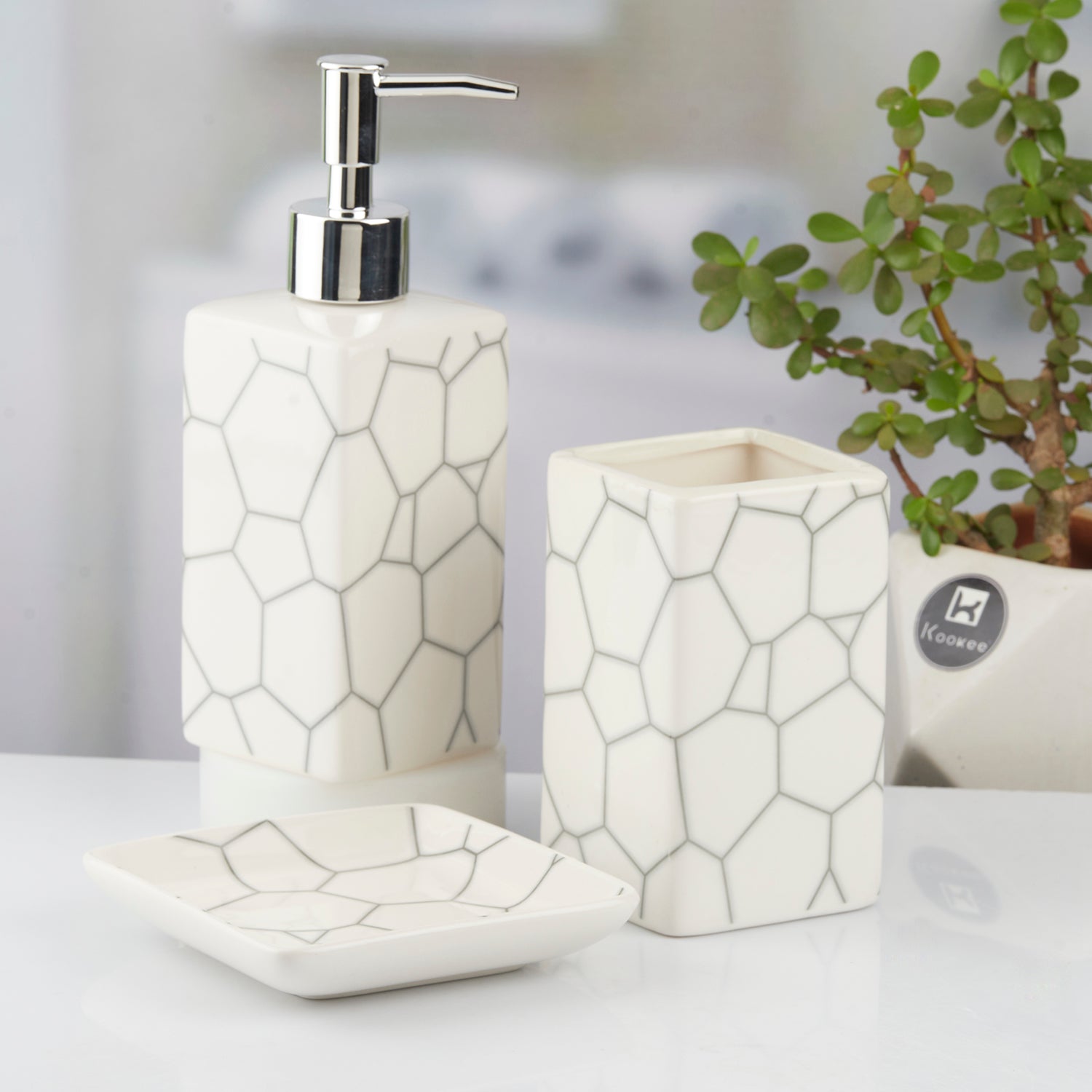 Ceramic Bathroom Set of 3 with Soap Dispenser (10422)