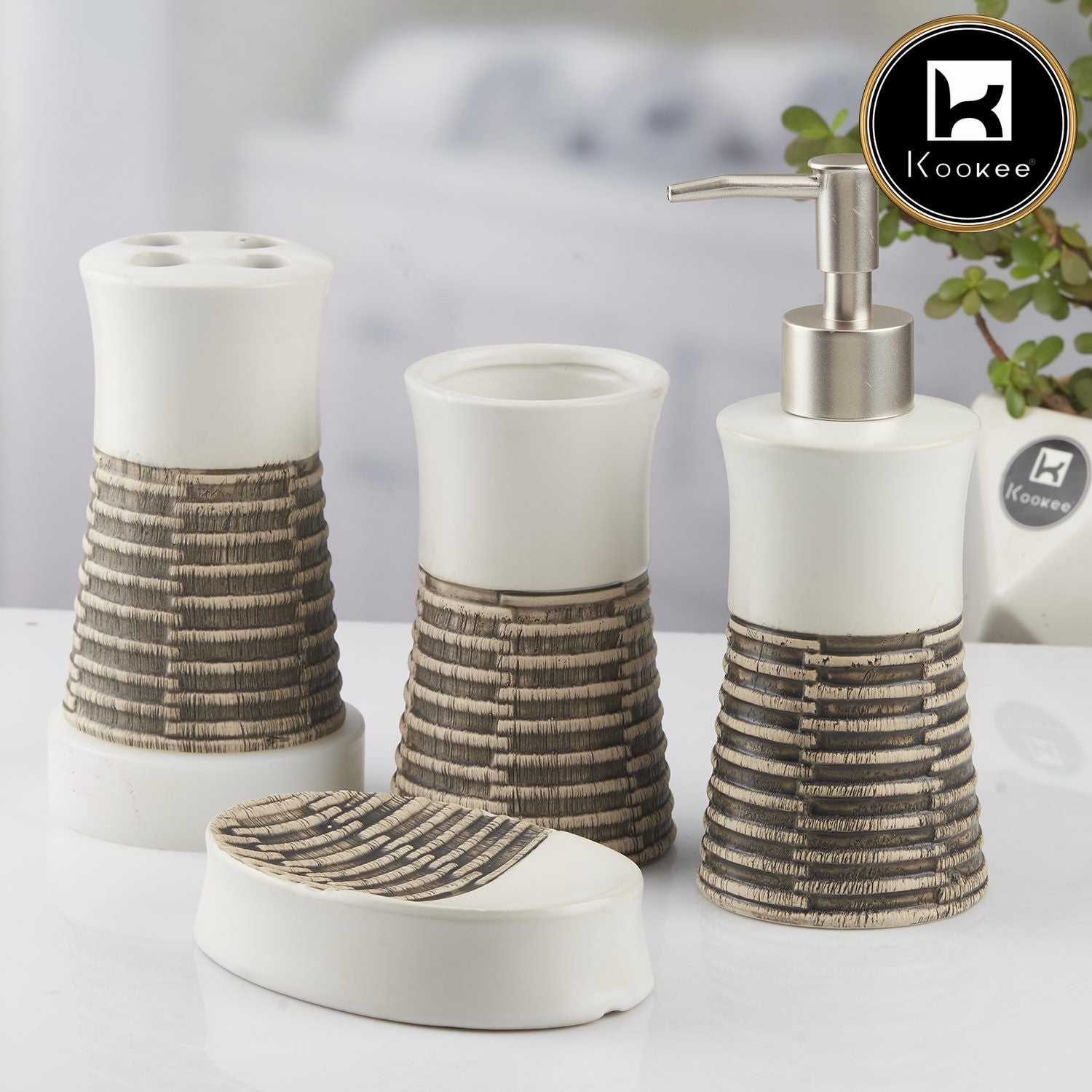 Kookee Ceramic Bathroom Sets, White, ART10436
