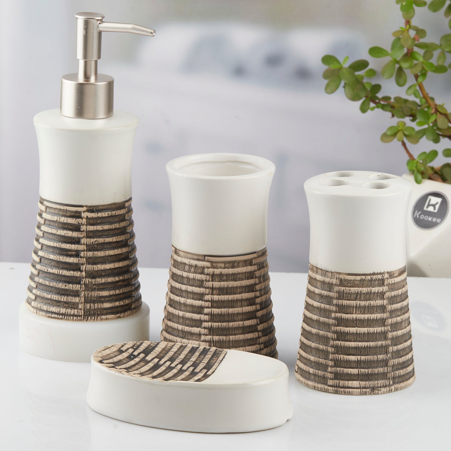 Ceramic Bathroom Set of 4 with Soap Dispenser (10436)