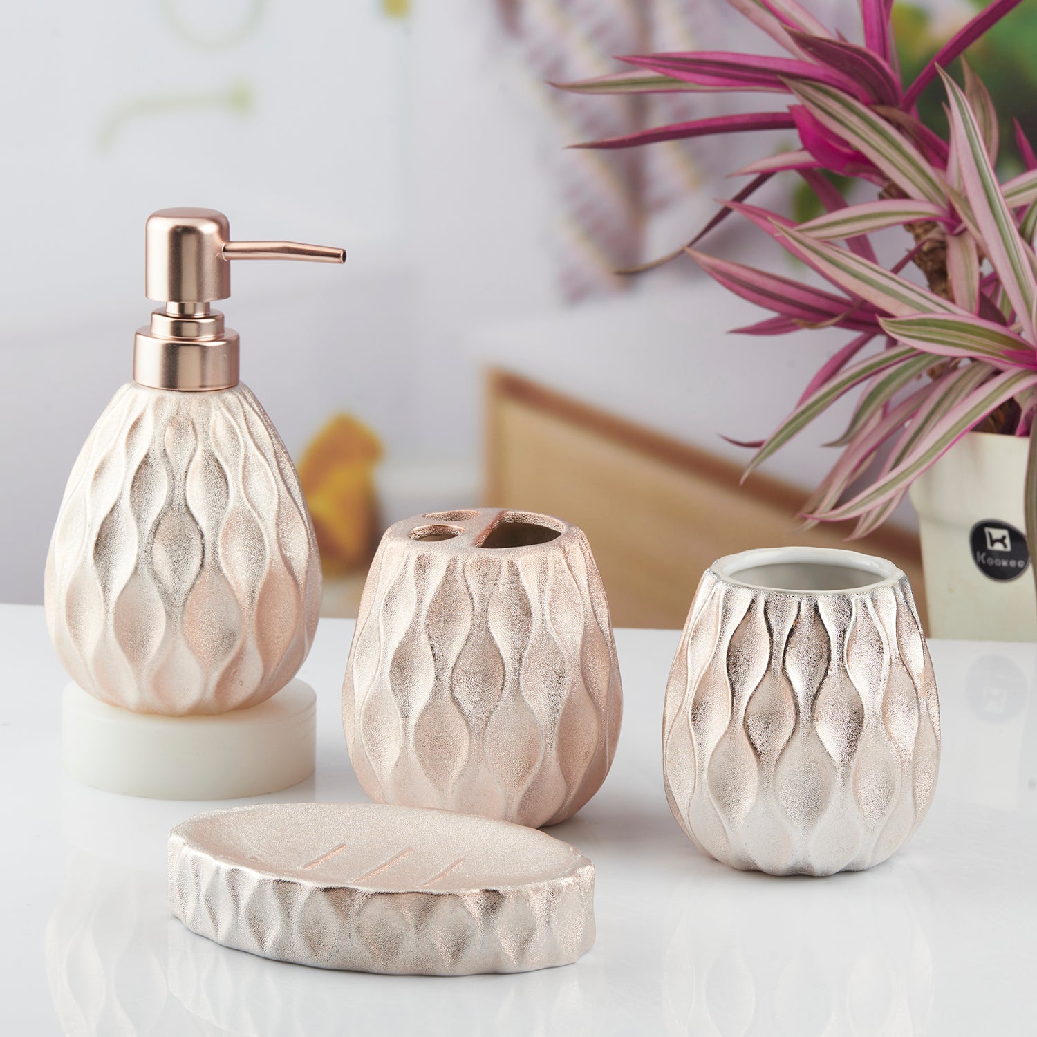 Ceramic Bathroom Set of 4 with Soap Dispenser (10439)