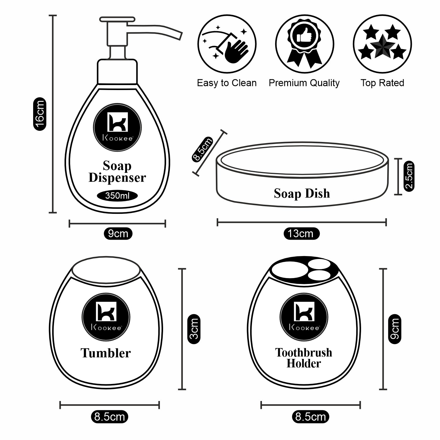 Kookee Ceramic Bathroom Sets, Silver, ART10440