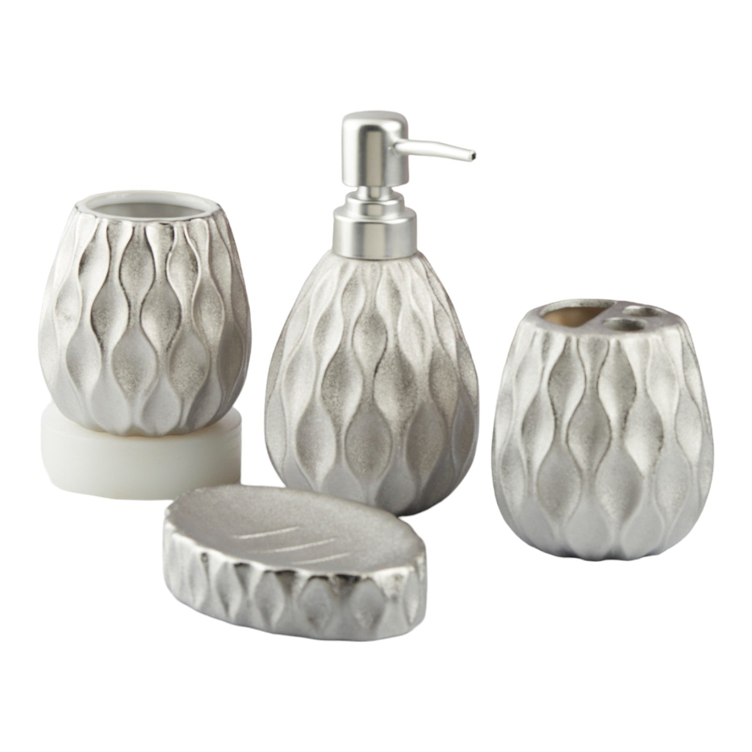Kookee Ceramic Bathroom Sets, Silver, ART10440